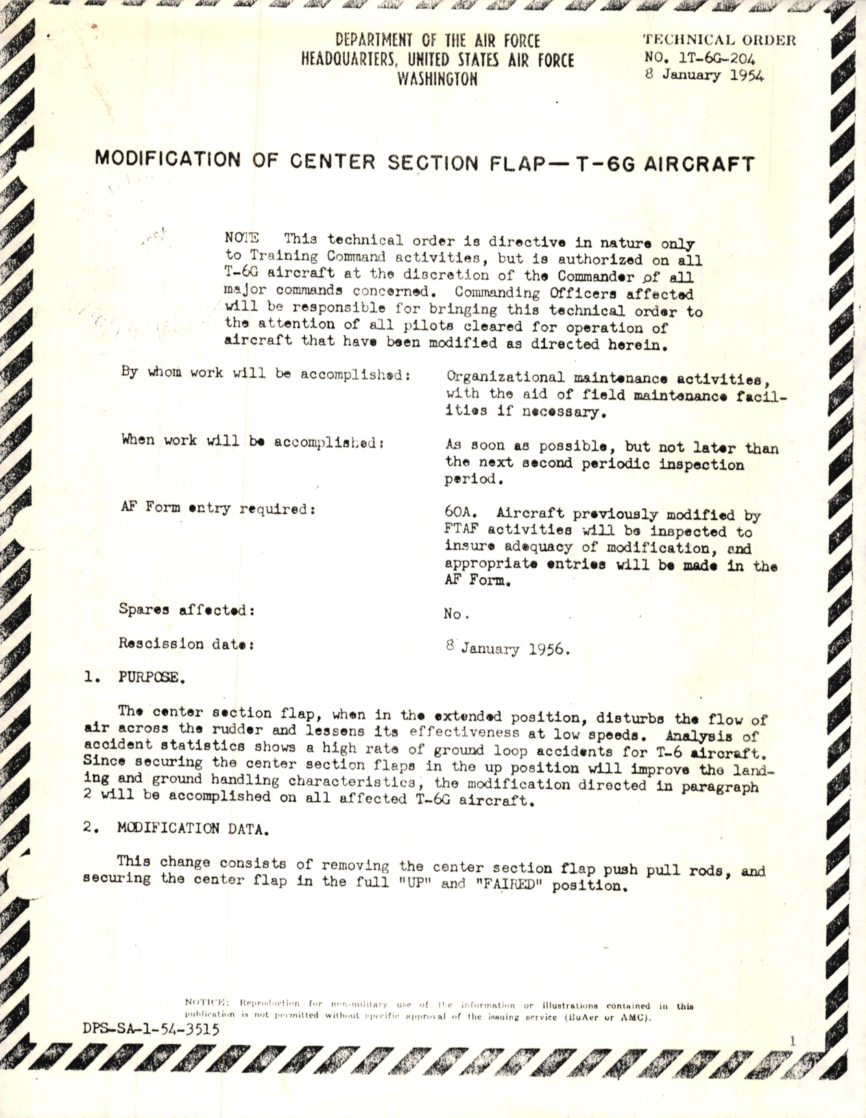 Sample page 1 from AirCorps Library document: Modification of Center Section Flap - T6G Aircraft