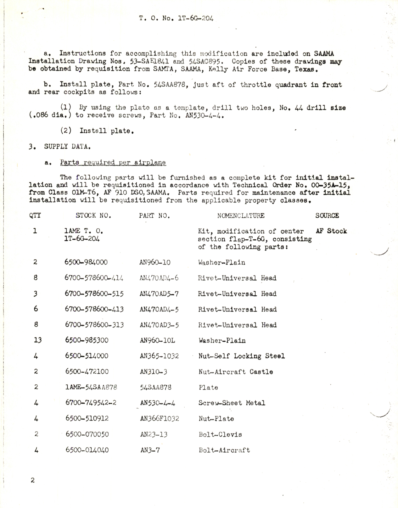 Sample page 3 from AirCorps Library document: Modification of Center Section Flap - T6G Aircraft