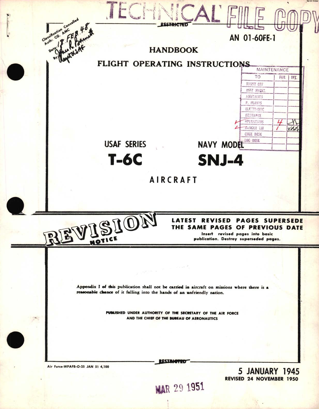 Sample page 1 from AirCorps Library document: Flight Operating Instructions for USAF Series T-6C Navy Model SNJ-4 Aircraft