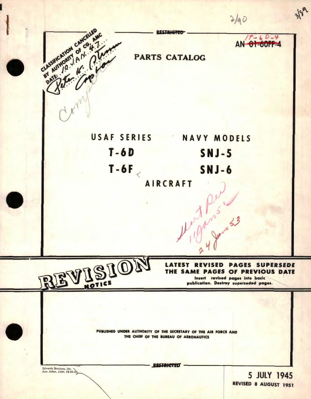 Sample page 1 from AirCorps Library document: Parts Catalog for USAF Series T-6D, T-6F Navy Modes SNJ-5, SNJ-6 