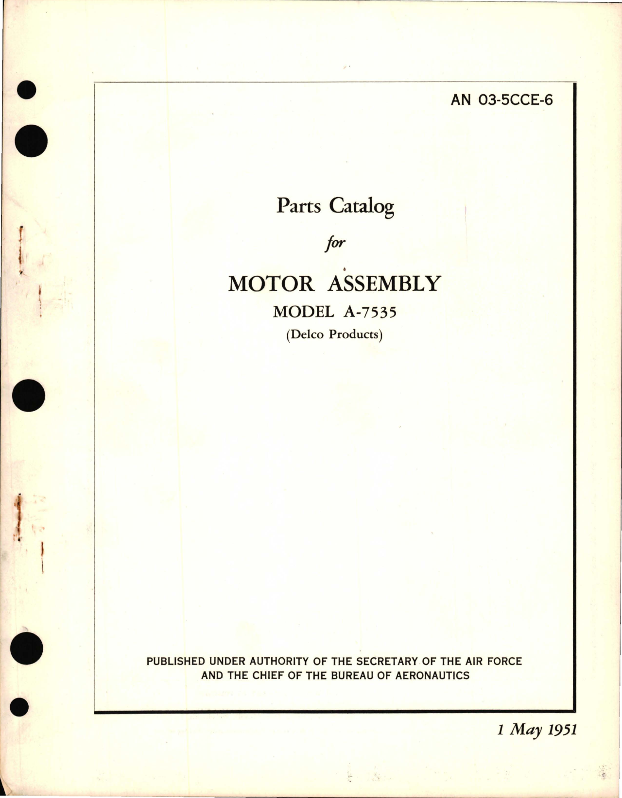 Sample page 1 from AirCorps Library document: Parts Catalog for Motor Assembly - Model A-7535 