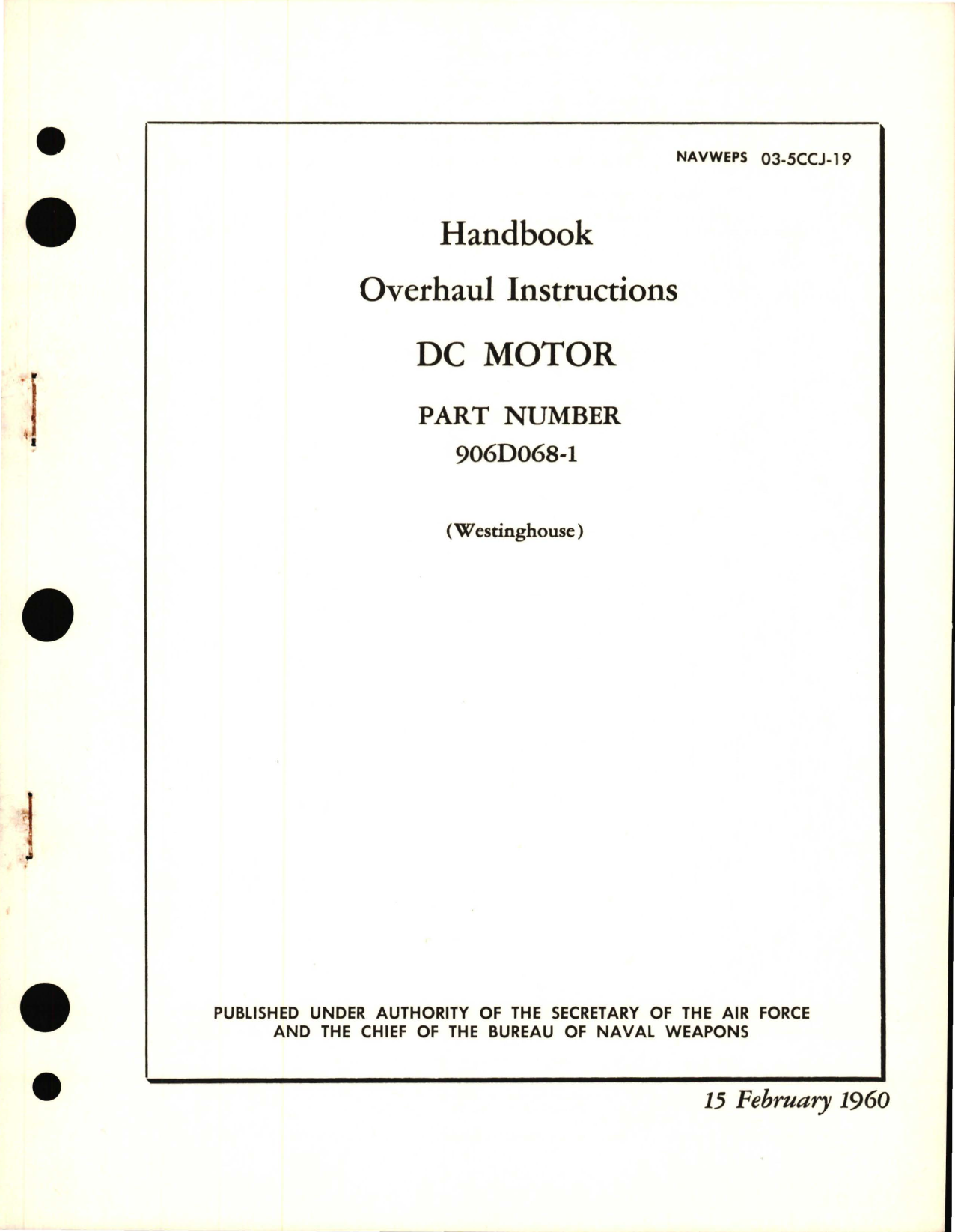 Sample page 1 from AirCorps Library document: Overhaul Instructions for DC Motor - Part 906D068-1