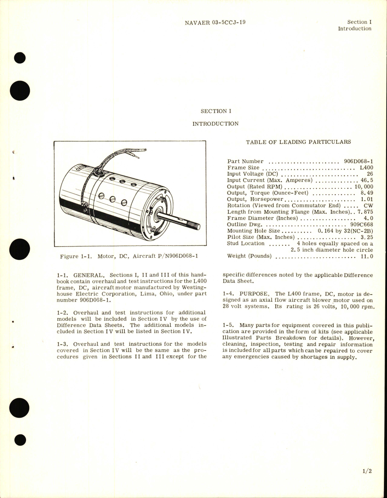 Sample page 5 from AirCorps Library document: Overhaul Instructions for DC Motor - Part 906D068-1