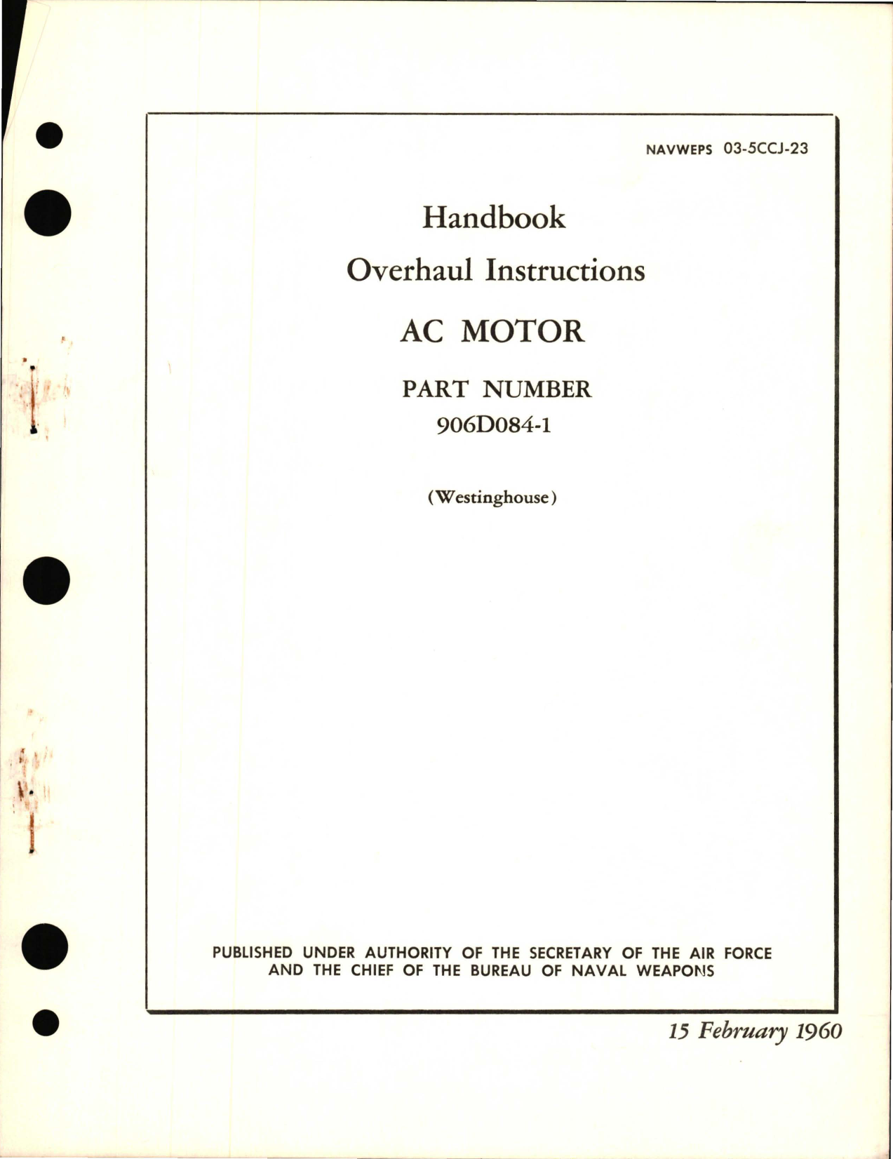 Sample page 1 from AirCorps Library document: Overhaul Instructions for AC Motor - Part 906D084-1 