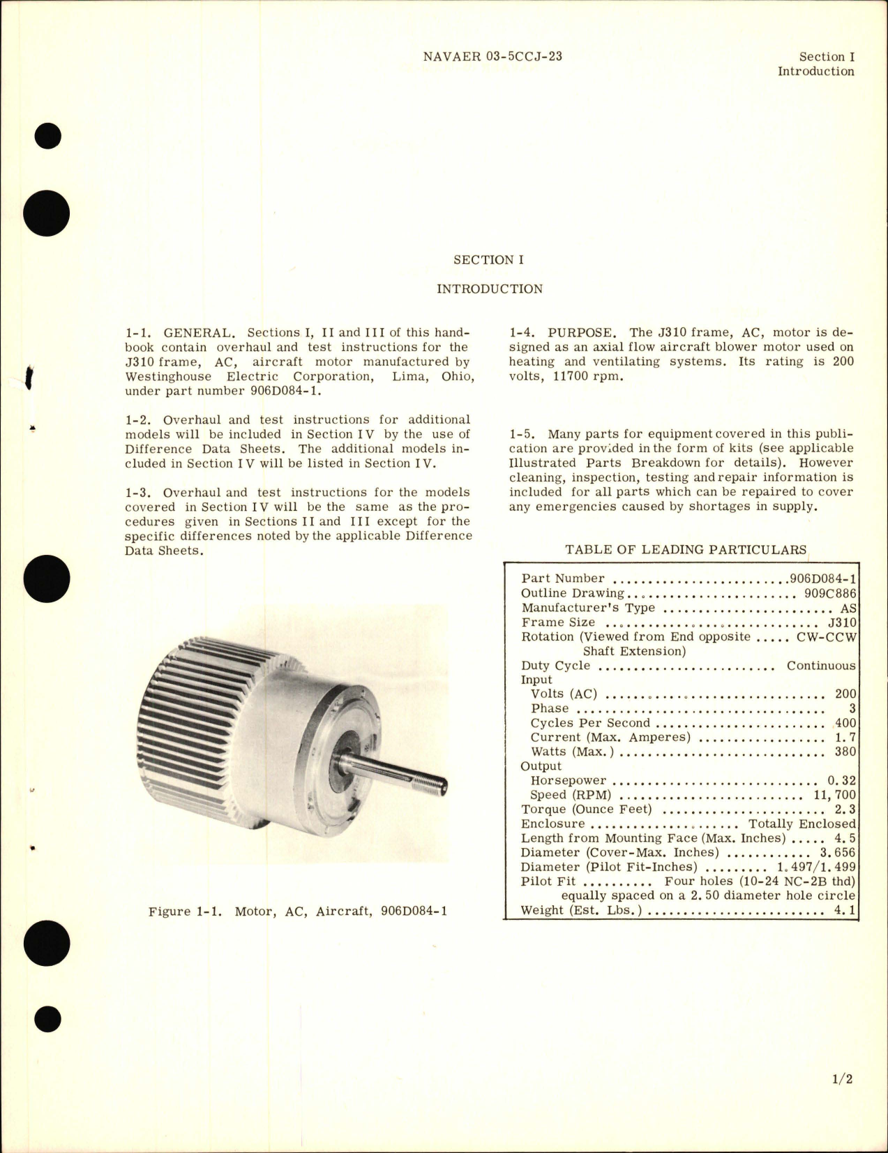 Sample page 5 from AirCorps Library document: Overhaul Instructions for AC Motor - Part 906D084-1 