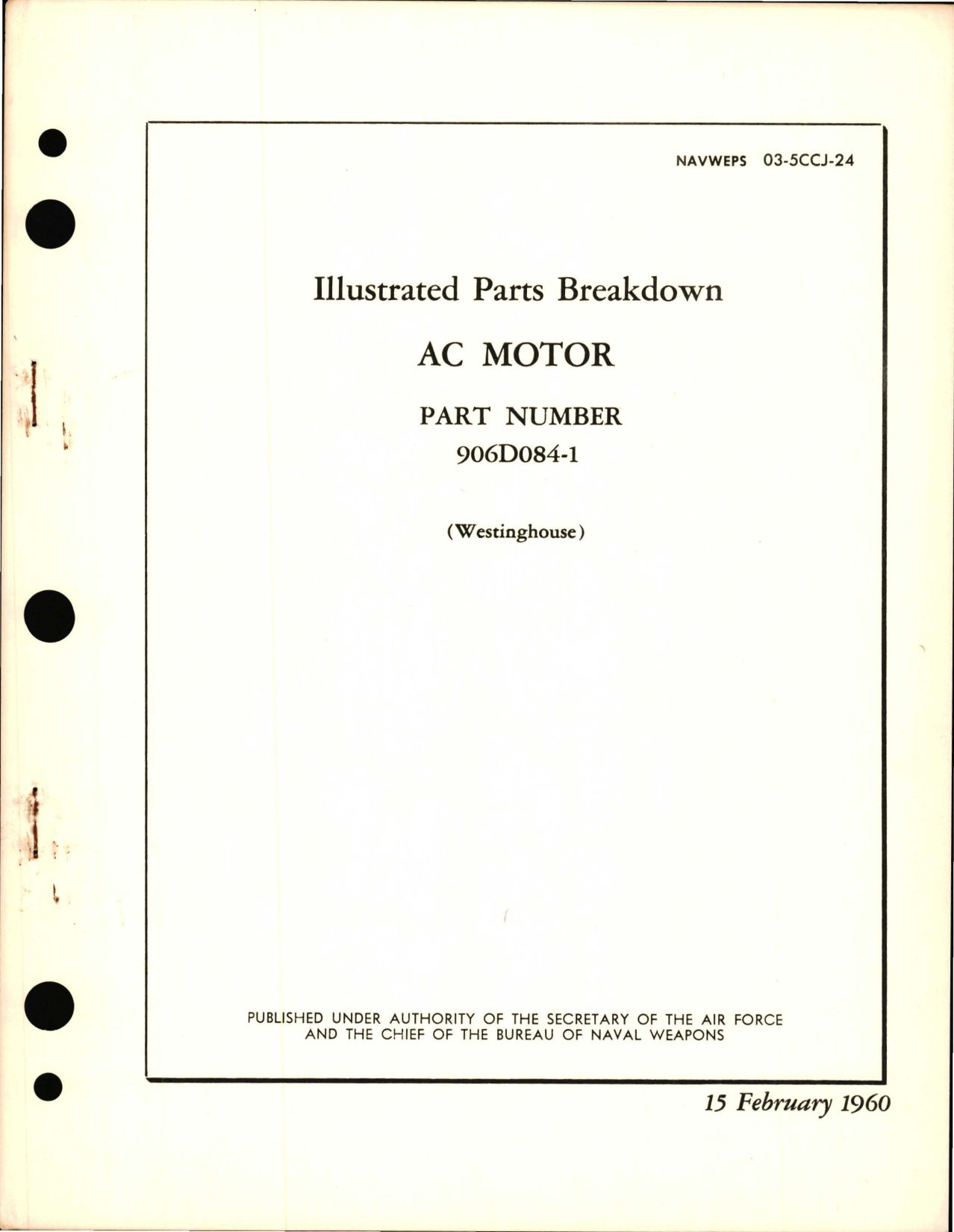 Sample page 1 from AirCorps Library document: Illustrated Parts Breakdown for AC Motor - Part 906D084-1