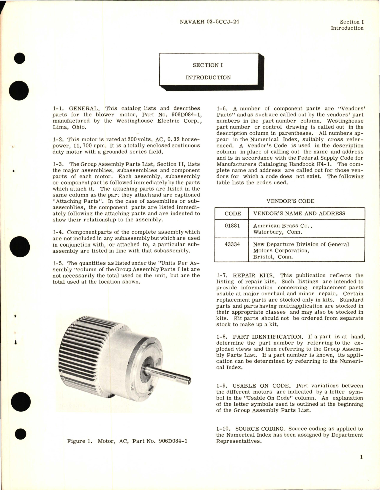 Sample page 5 from AirCorps Library document: Illustrated Parts Breakdown for AC Motor - Part 906D084-1