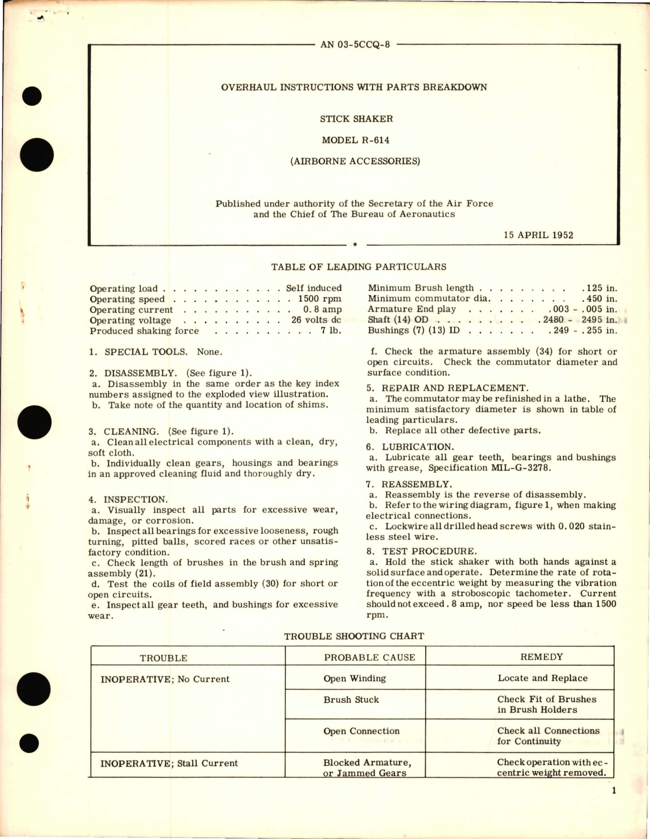 Sample page 1 from AirCorps Library document: Overhaul Instructions with Parts Breakdown for Stick Shaker - Model R-614