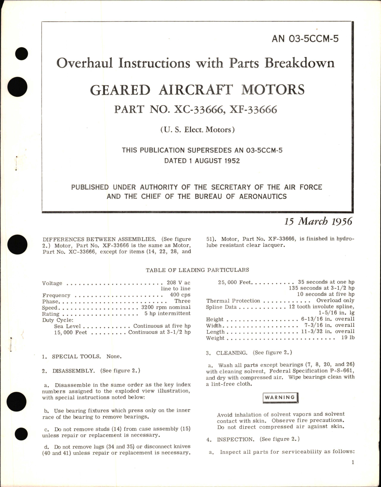 Sample page 1 from AirCorps Library document: Overhaul Instructions with Parts Breakdown for Geared Aircraft Motors - Part XC-3666 and XF-33666 