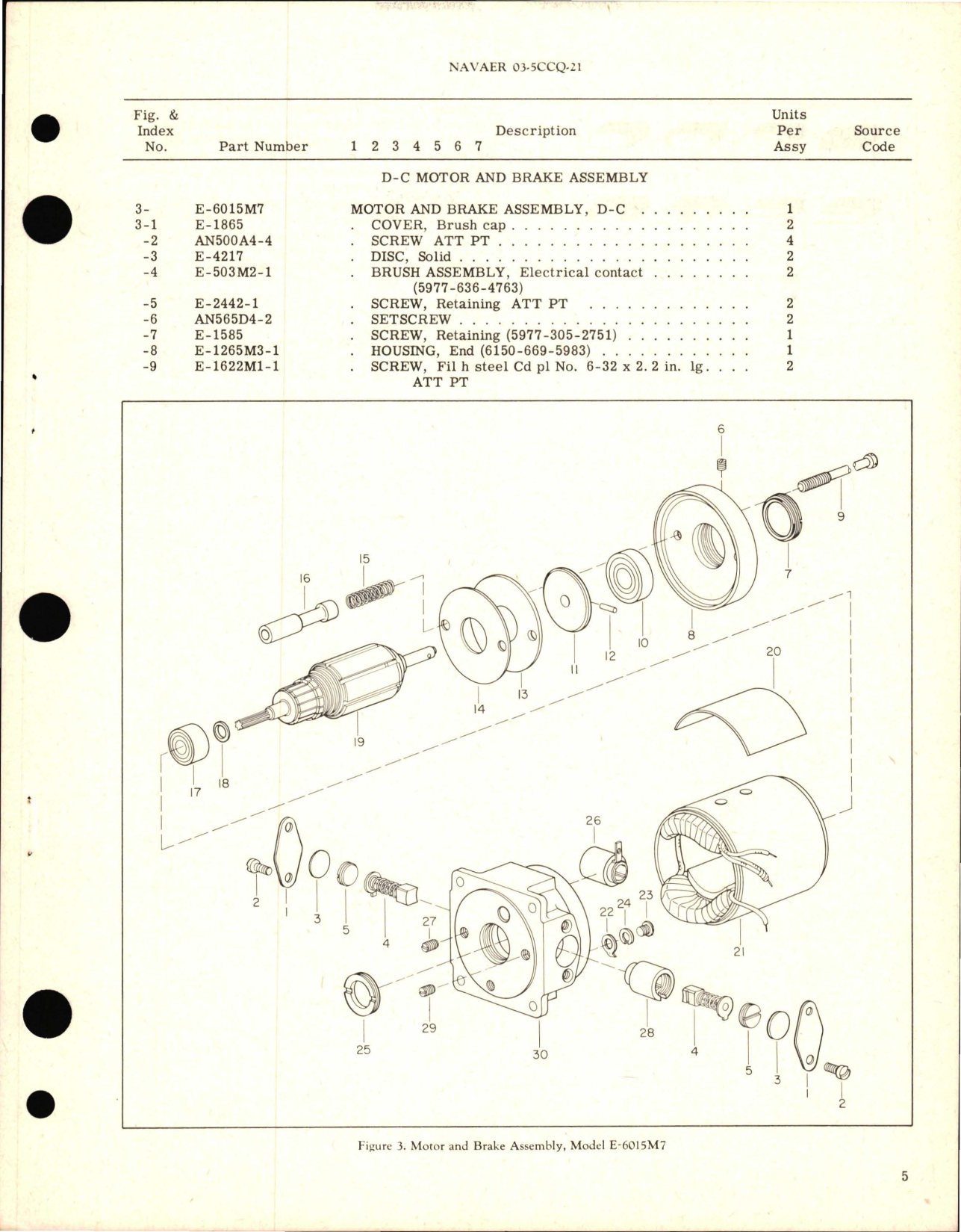 Sample page 5 from AirCorps Library document: Overhaul Instructions with Parts Breakdown for D-C Motor and Brake Assembly - Model E-6015M7