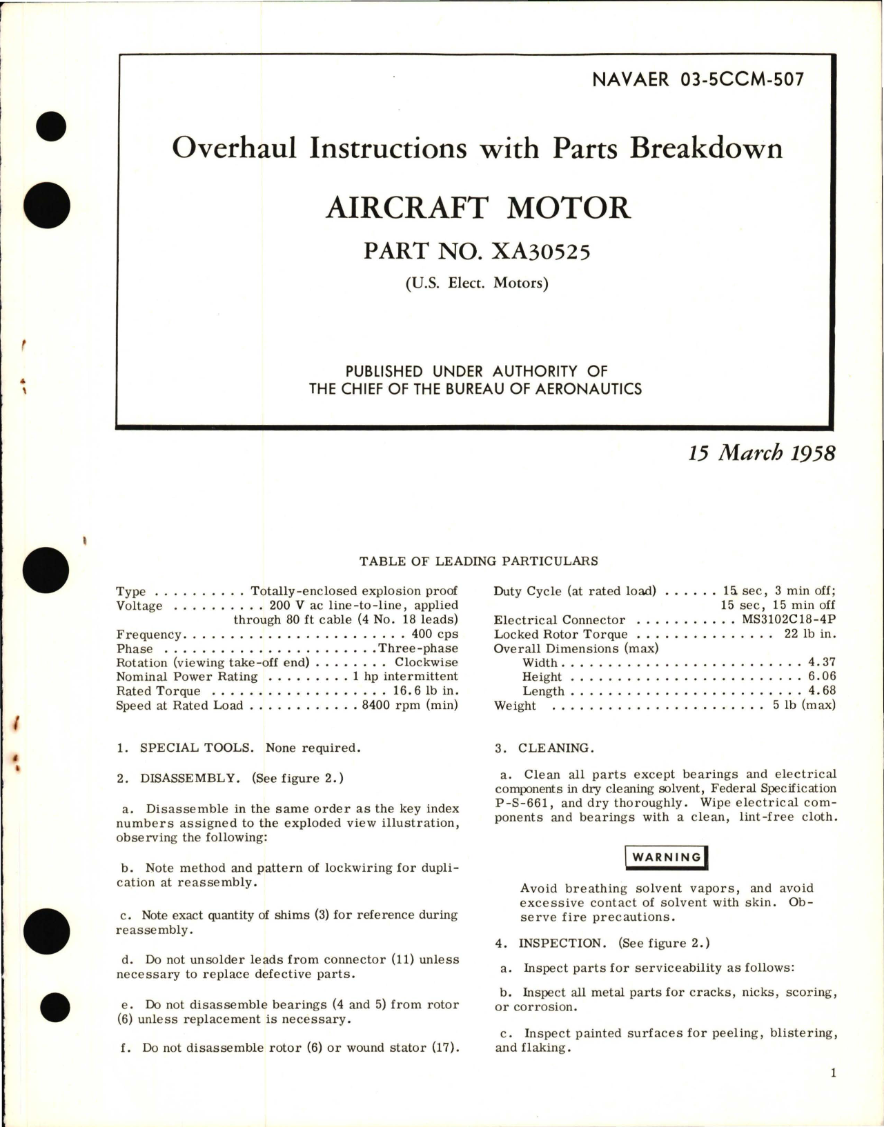 Sample page 1 from AirCorps Library document: Overhaul Instructions with Parts Breakdown for Aircraft Motor - Part XA30525