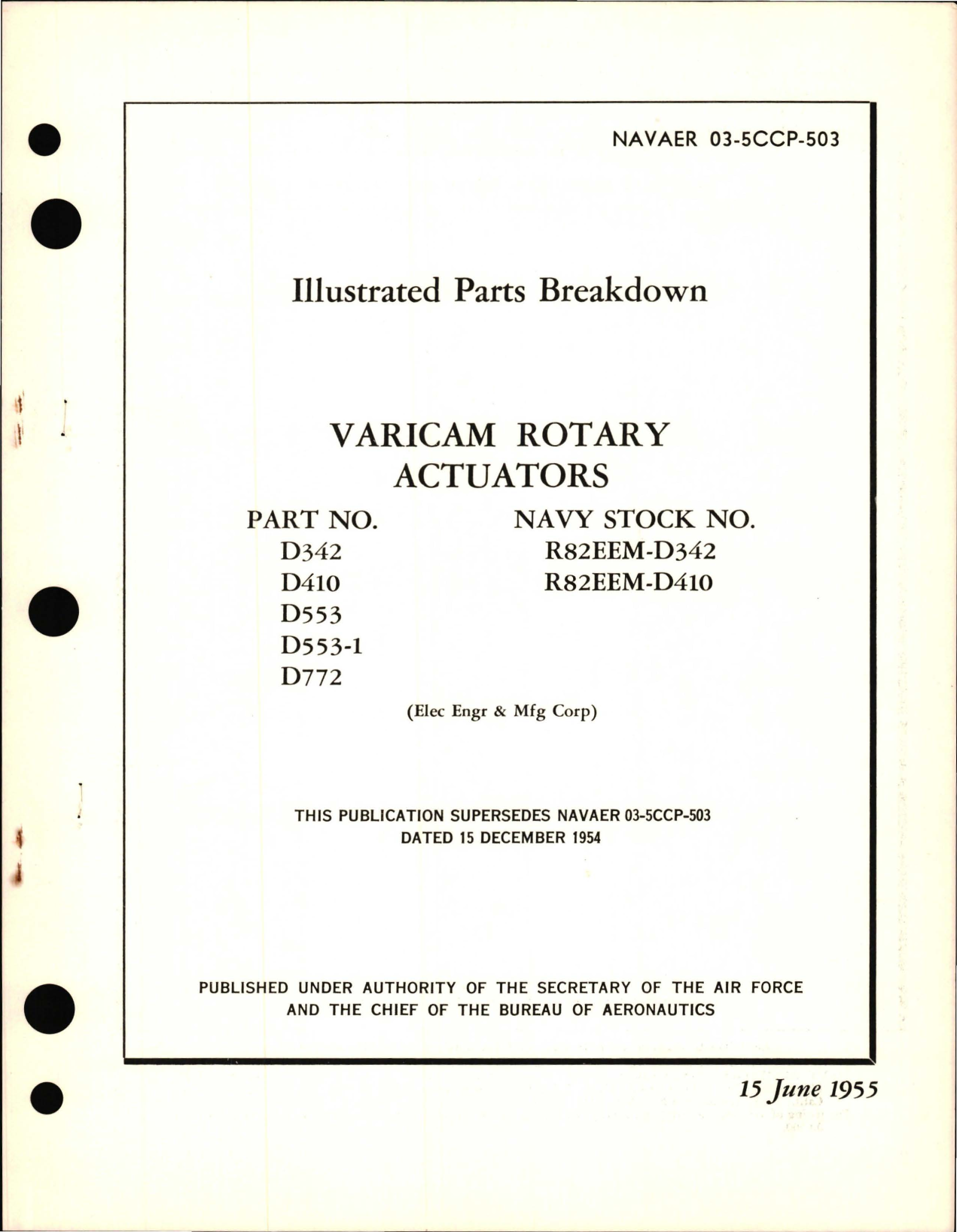 Sample page 1 from AirCorps Library document: Illustrated Parts Breakdown for Varicam Rotary Actuators - Part D342, D410, D553, D553-1 and D772
