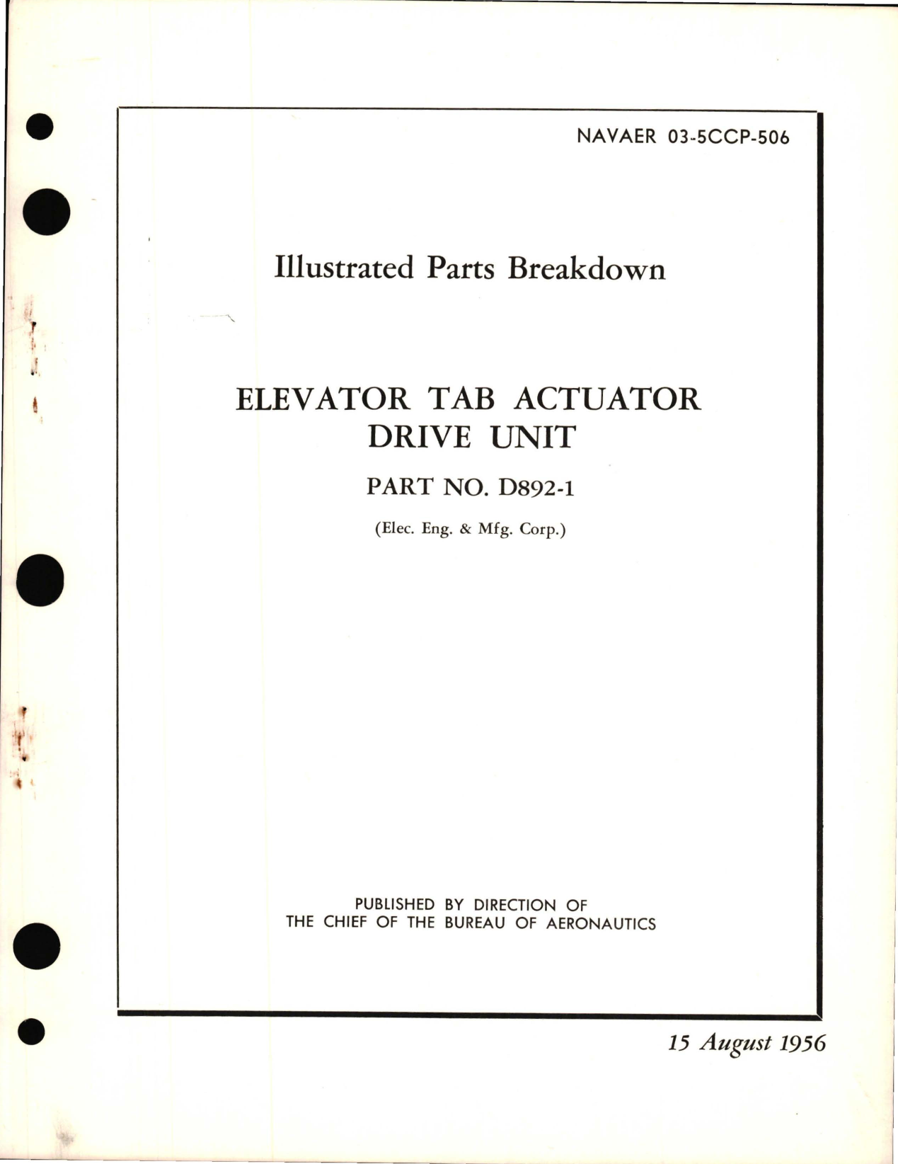 Sample page 1 from AirCorps Library document: Illustrated Parts Breakdown for Elevator Tab Actuator Drive Unit - Part D892-1