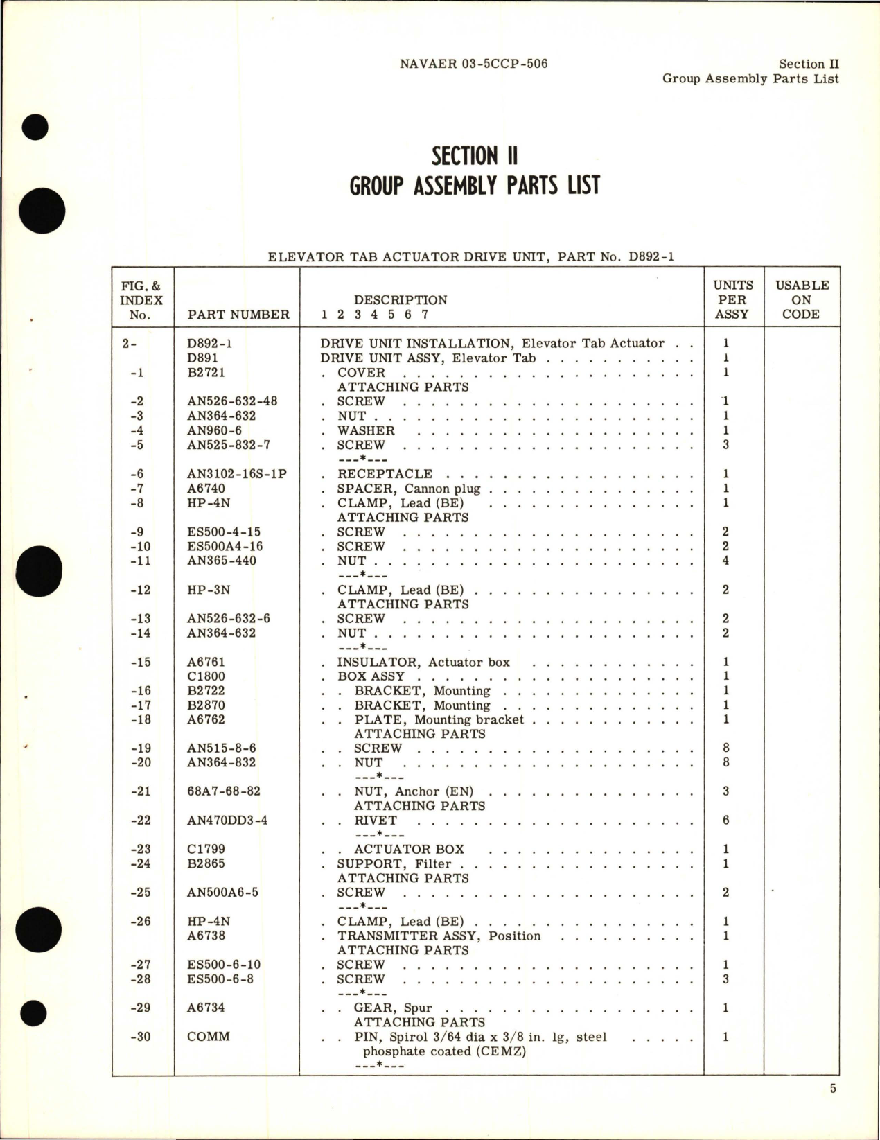 Sample page 7 from AirCorps Library document: Illustrated Parts Breakdown for Elevator Tab Actuator Drive Unit - Part D892-1