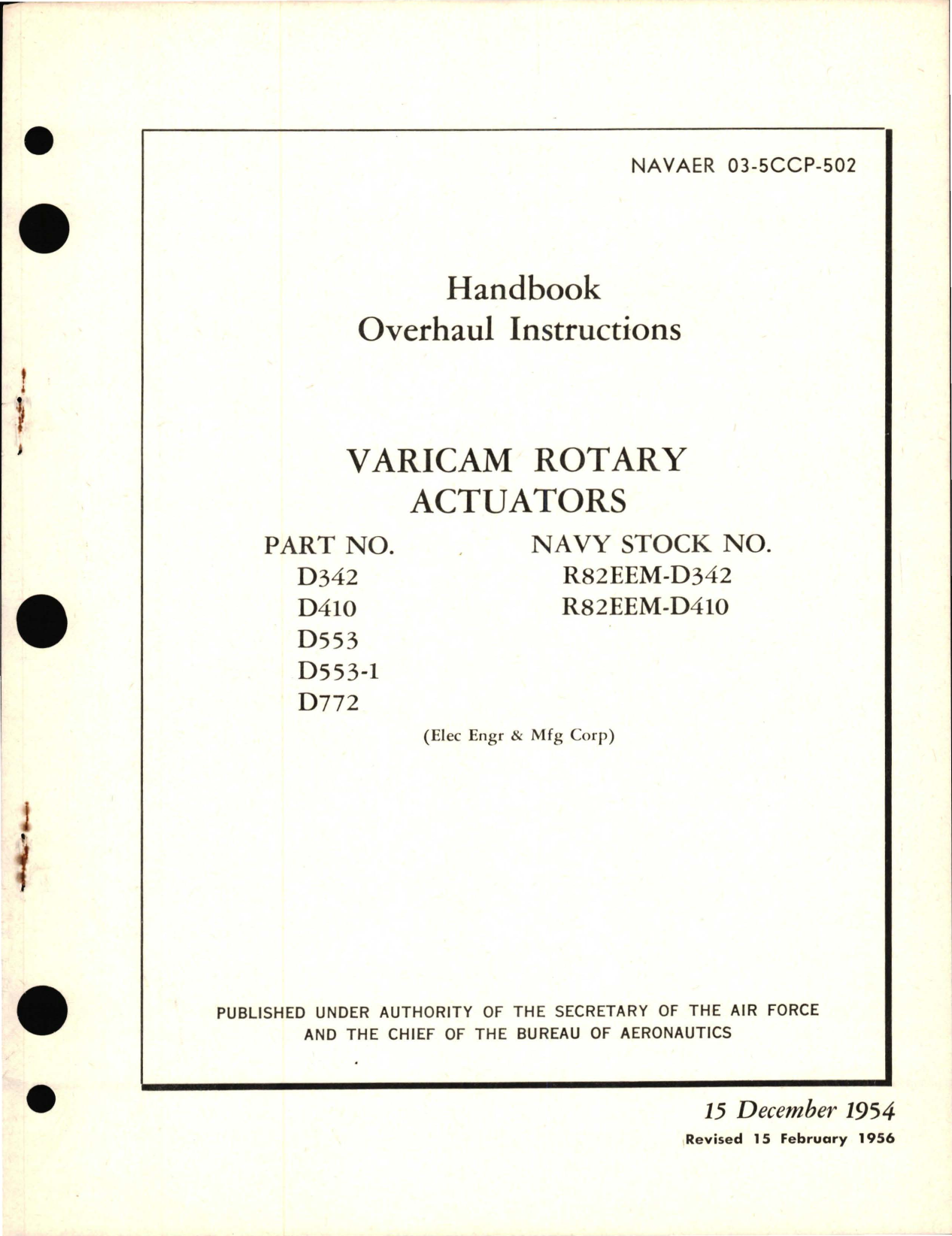 Sample page 1 from AirCorps Library document: Overhaul Instructions for Varicam Rotary Actuators - Part D342, D410, D553, D553-1 and D772 