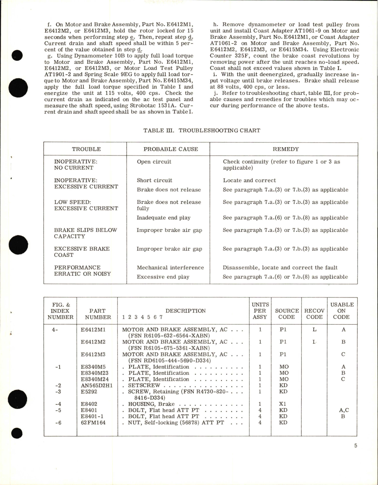 Sample page 5 from AirCorps Library document: Overhaul Instructions with Parts Breakdown for Motor and Brake Assembly - Part E6412M1, E6412M2, E6412M3 and E6415M34