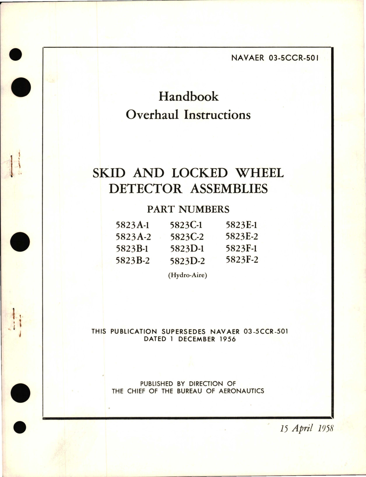 Sample page 1 from AirCorps Library document: Overhaul Instructions for Skid and Locked Wheel Detector Assemblies - 5823 Part Series