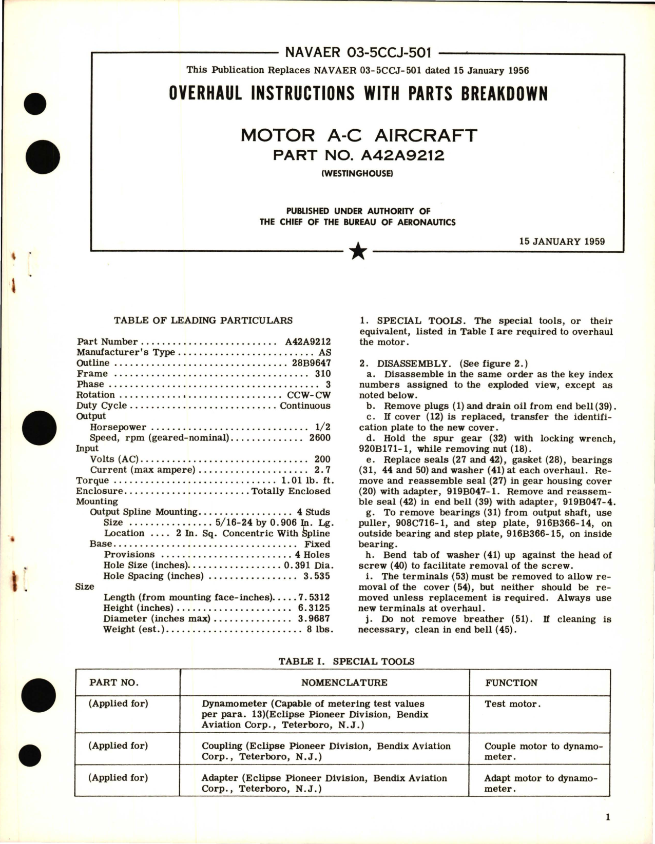 Sample page 1 from AirCorps Library document: Overhaul Instructions with Parts Breakdown for Motor A-C Aircraft - Part A42A9212