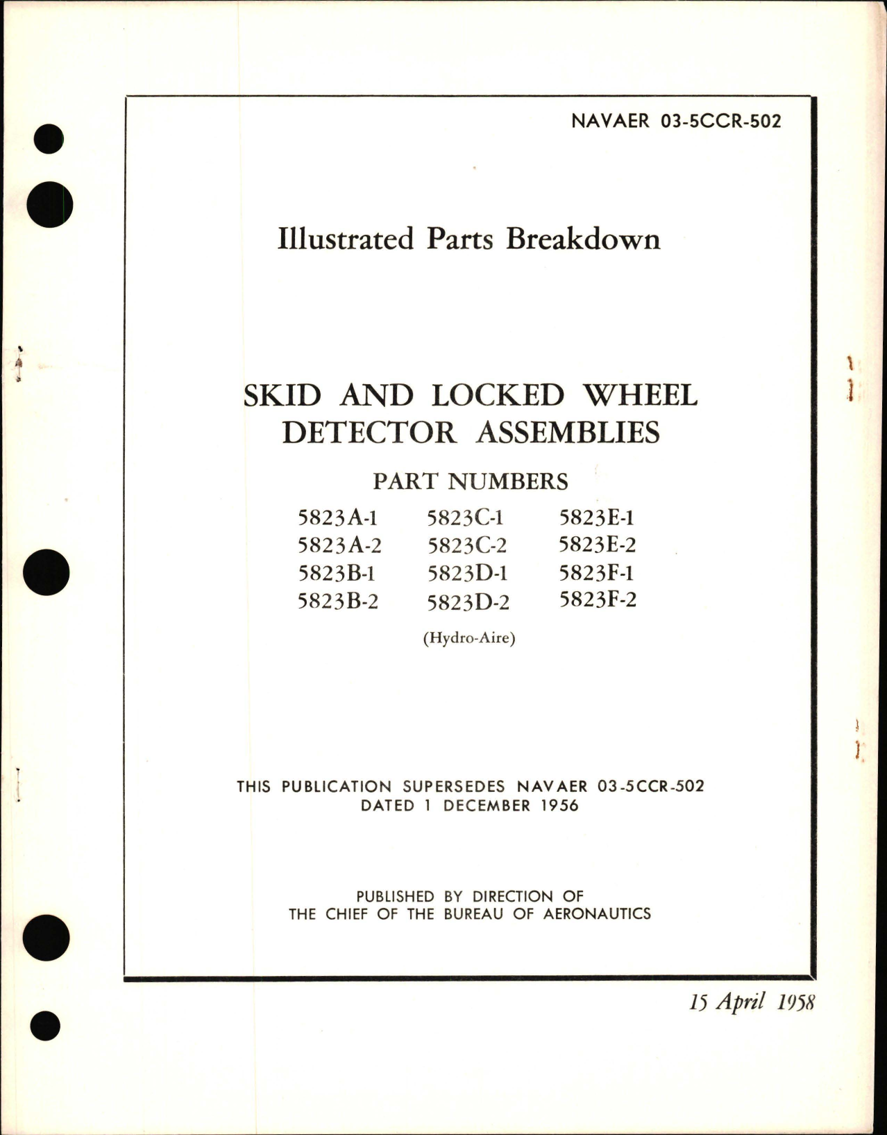 Sample page 1 from AirCorps Library document: Illustrated Parts Breakdown for Skid and Locked Wheel Detector Assemblies for Part 5823 Series