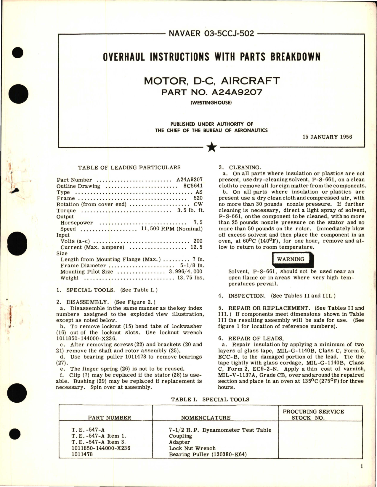 Sample page 1 from AirCorps Library document: Overhaul Instructions with Parts Breakdown for Motor, D-C, Aircraft - Part A24A9207 