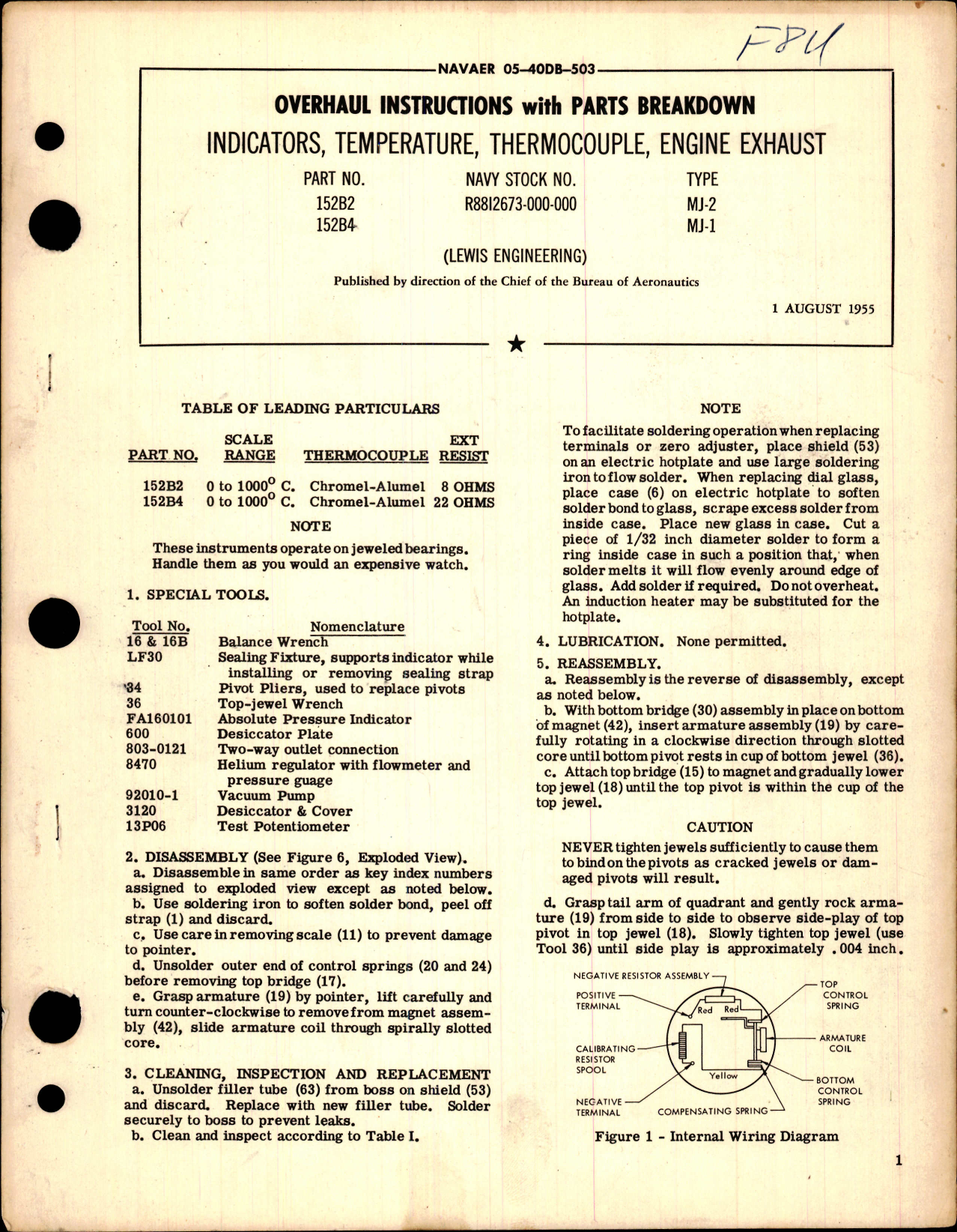 Sample page 1 from AirCorps Library document: Overhaul Instructions with Parts Breakdown for Indicators, Temperature, Thermocouple and Engine Exhaust