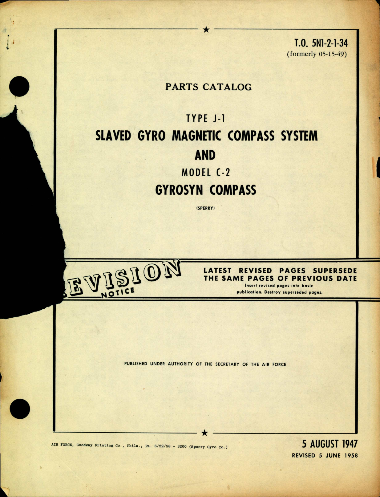 Sample page 1 from AirCorps Library document: Parts Catalog for Slaved Gyro Magnetic Compass System Type J-1, and Gyrosyn Compass Model C-2