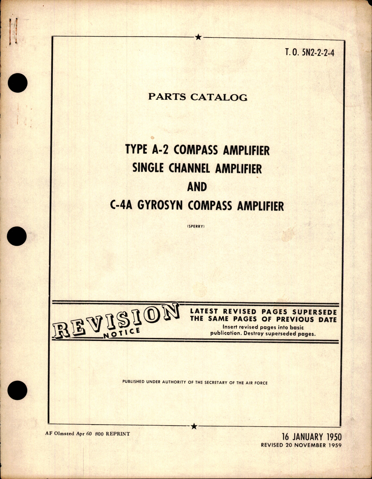Sample page 1 from AirCorps Library document: Parts Catalog for Type A-2 Compass Amplifier, Single Channel Amplifier, and C-4A Gyrosyn Compass Amplifier