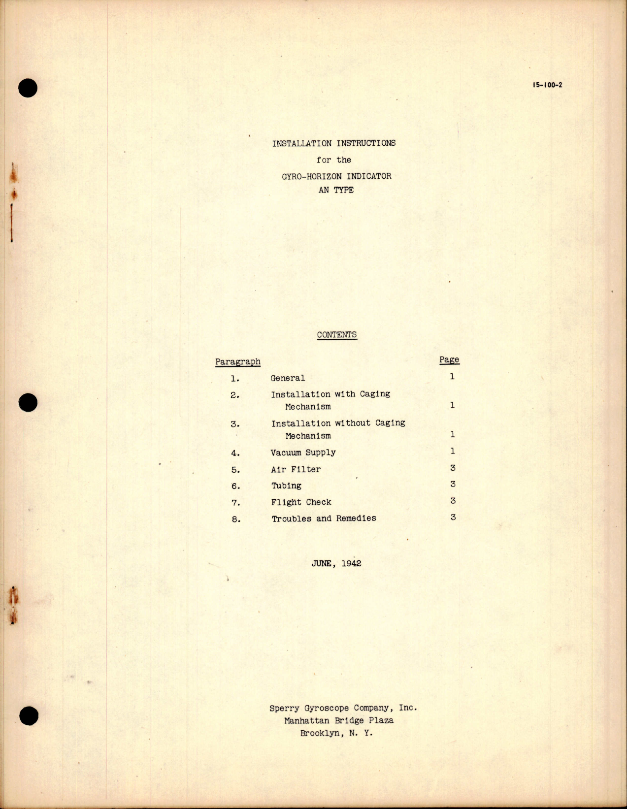 Sample page 1 from AirCorps Library document: Installation Instructions for Gyro-Horizon Indicator with Parts List, AN Type