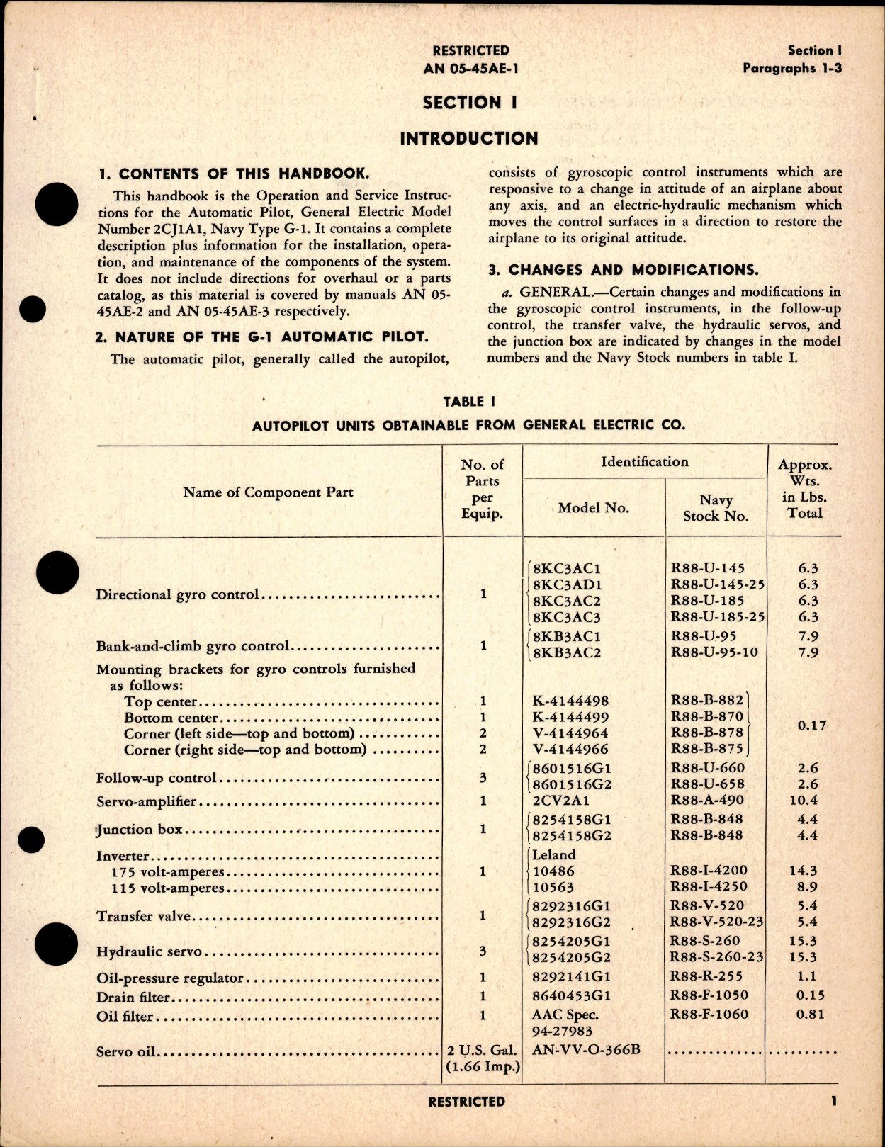 Sample page 5 from AirCorps Library document: Operation and Service Instructions for Automatic Pilot Type G-1, G.E. Model 2CJ1A1