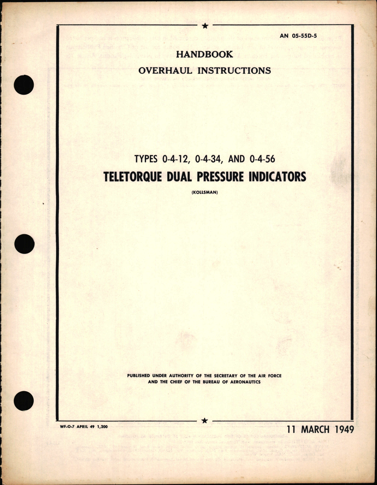 Sample page 1 from AirCorps Library document: Overhaul Instructions for Teletorque Dual Pressure Indicators, Types 0-4-12, 0-4-34 and 0-4-56