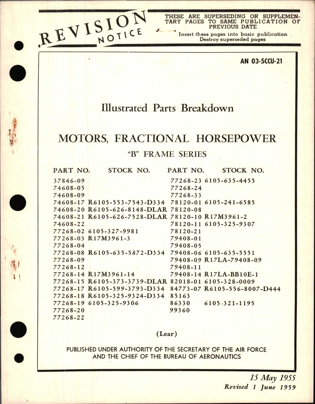 Sample page 1 from AirCorps Library document: Illustrated Parts Breakdown for Fractional Horsepower Motors - B Frame Series