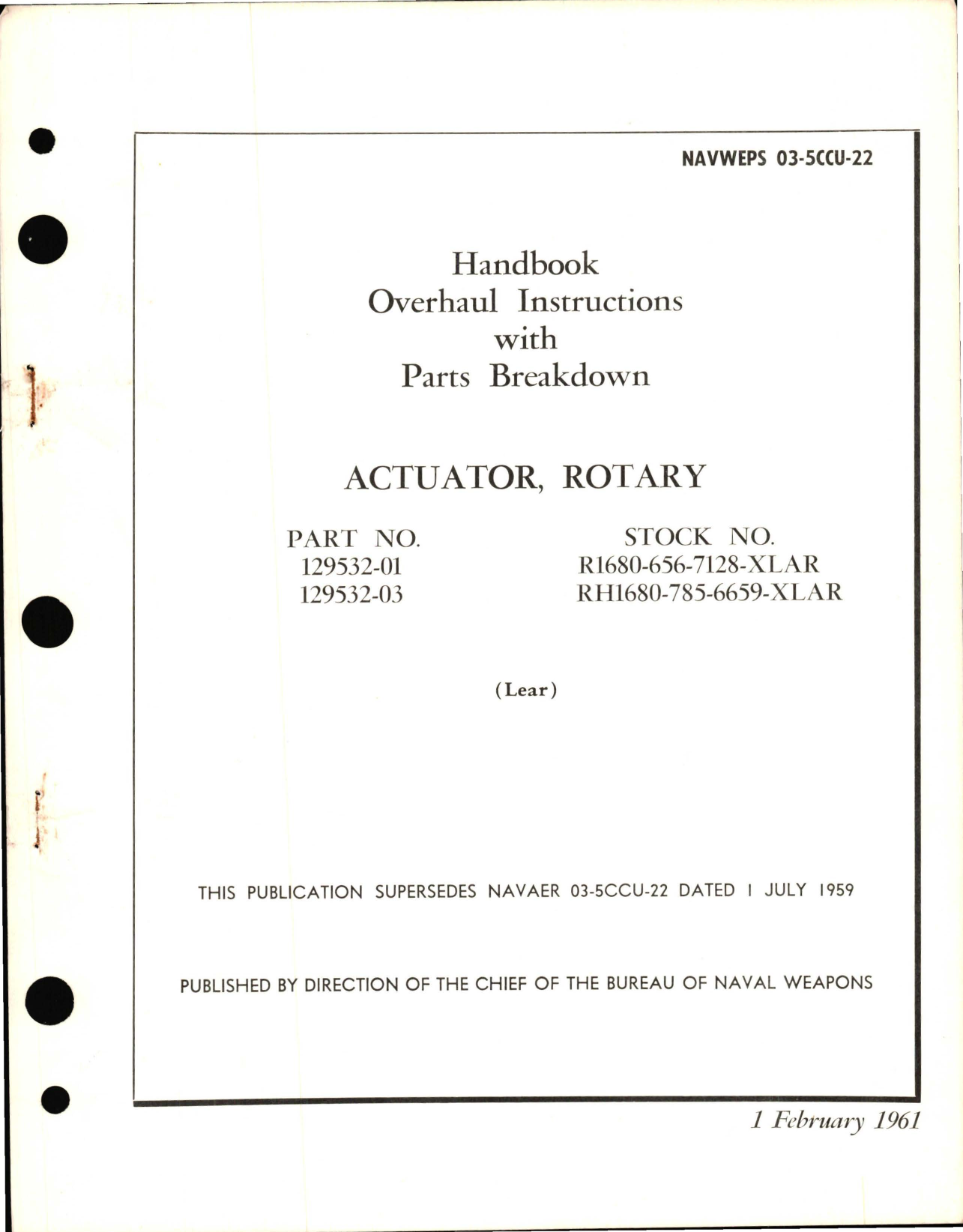 Sample page 1 from AirCorps Library document: Overhaul Instructions with Parts Breakdown for Actuator Motor - Parts 129532-01 and 129532-03 