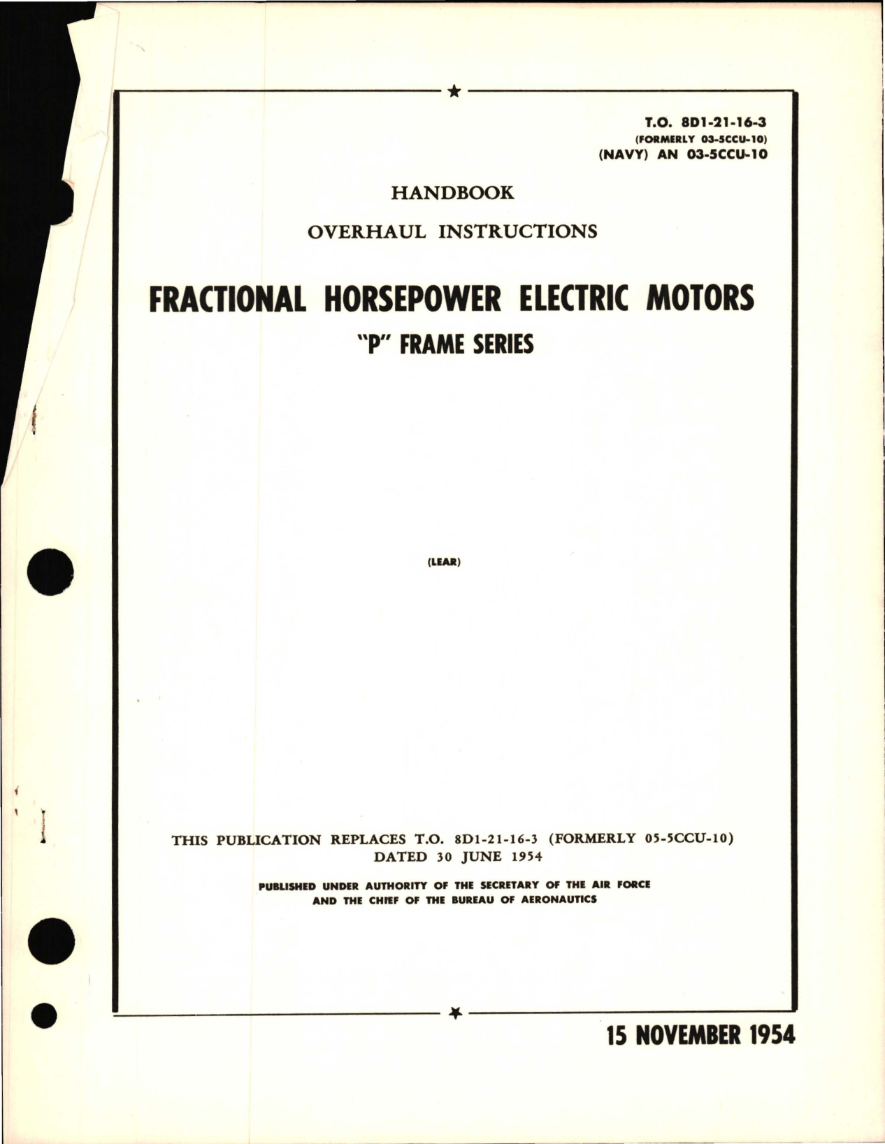 Sample page 1 from AirCorps Library document: Overhaul Instructions for Fractional Horsepower Electric Motors P Frame Series 