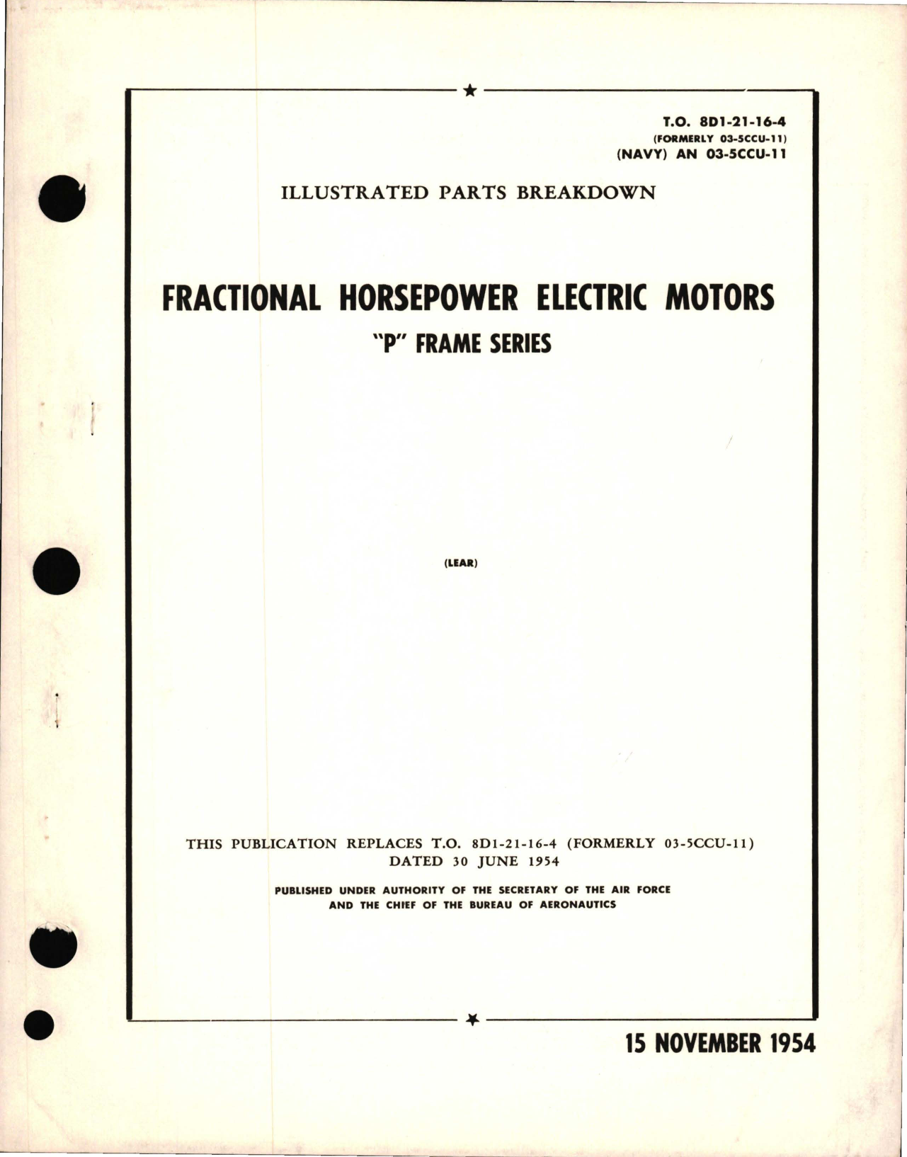 Sample page 1 from AirCorps Library document: Illustrated Parts Breakdown for Fractional Horsepower Electric Motors - P Frame Series
