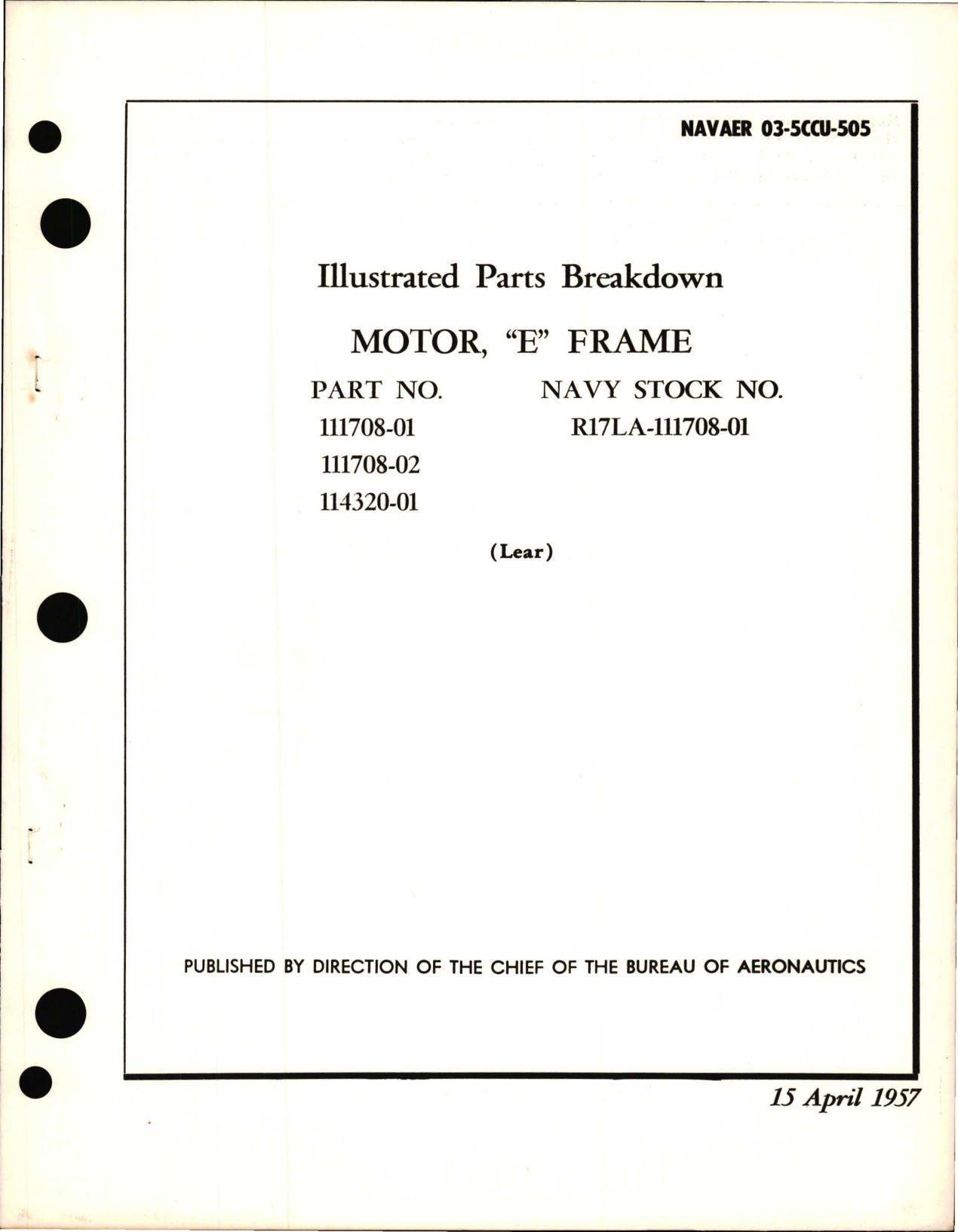 Sample page 1 from AirCorps Library document: Illustrated Parts Breakdown for Motor E Frame