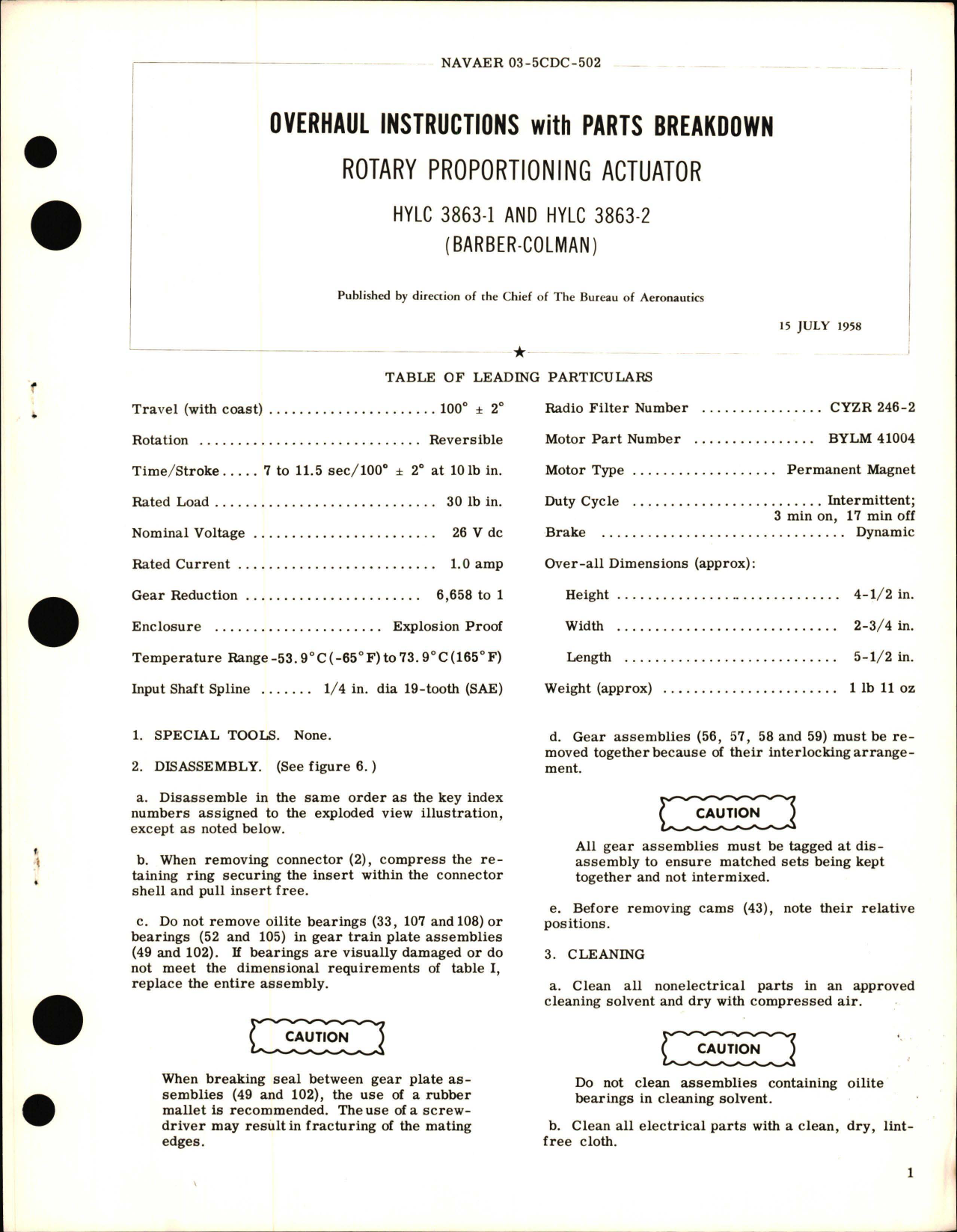 Sample page 1 from AirCorps Library document: Overhaul Instructions with Parts Breakdown for Rotary Proportioning Actuator - HYLC 3863-1 and HYLC 3863-2 