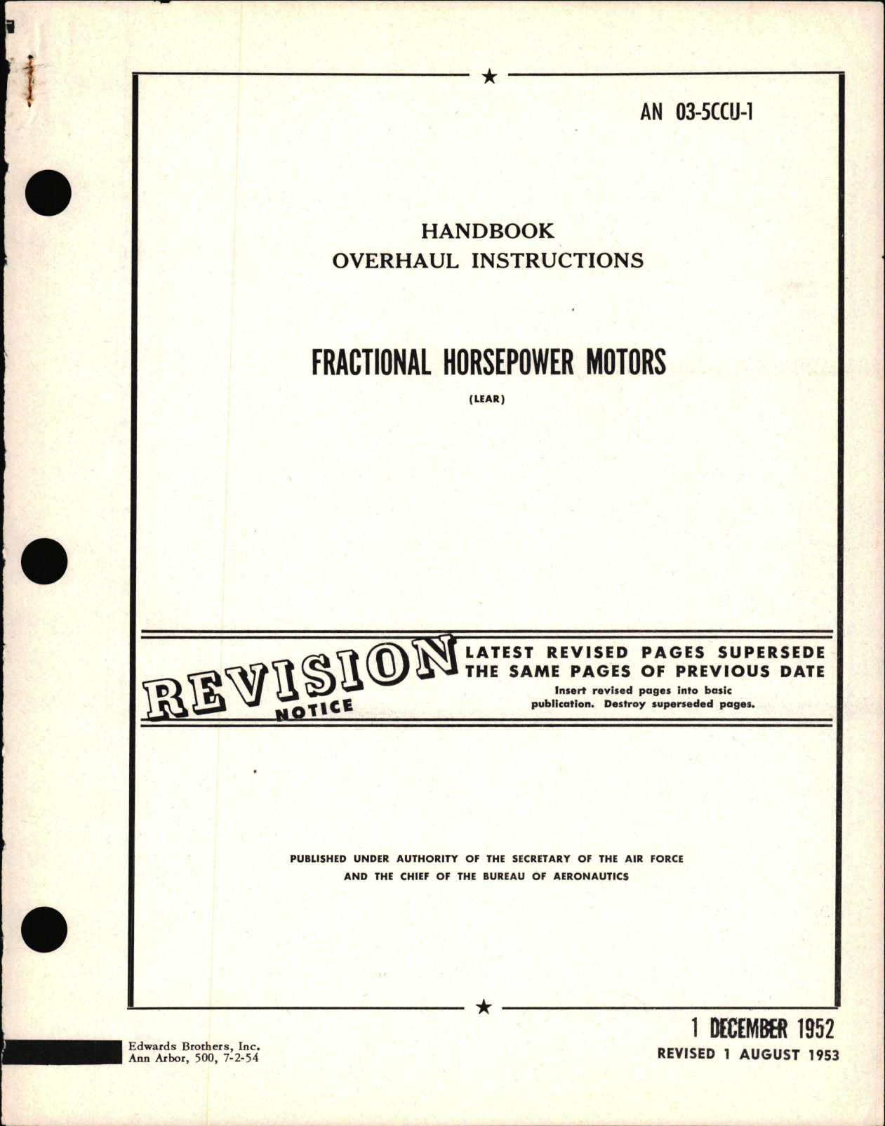 Sample page 1 from AirCorps Library document: Overhaul Instructions for Fractional Horsepower Motors 