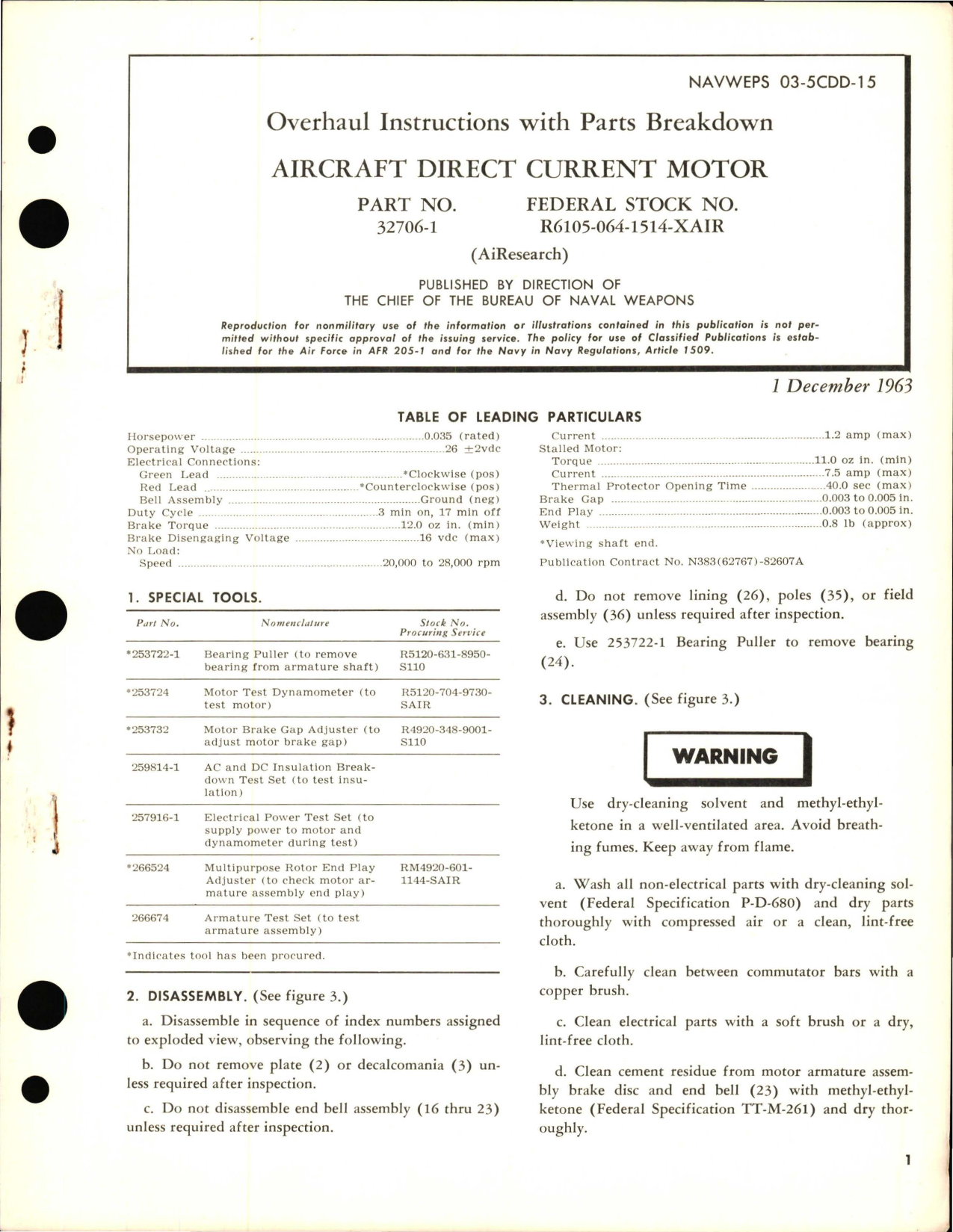 Sample page 1 from AirCorps Library document: Overhaul Instructions with Parts Breakdown for Aircraft Direct Current Motor - Part 32706-1