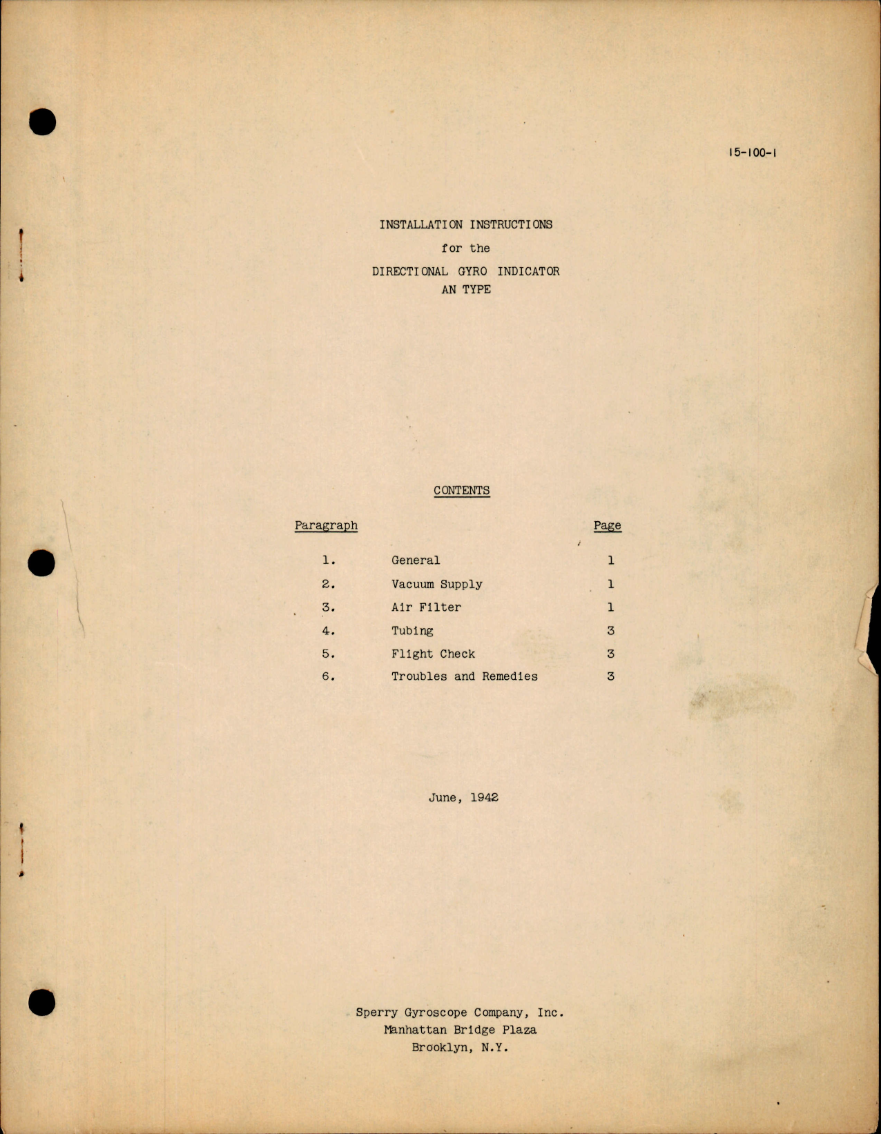 Sample page 1 from AirCorps Library document: Installation Instructions for Directional Gyro Indicator AN Type