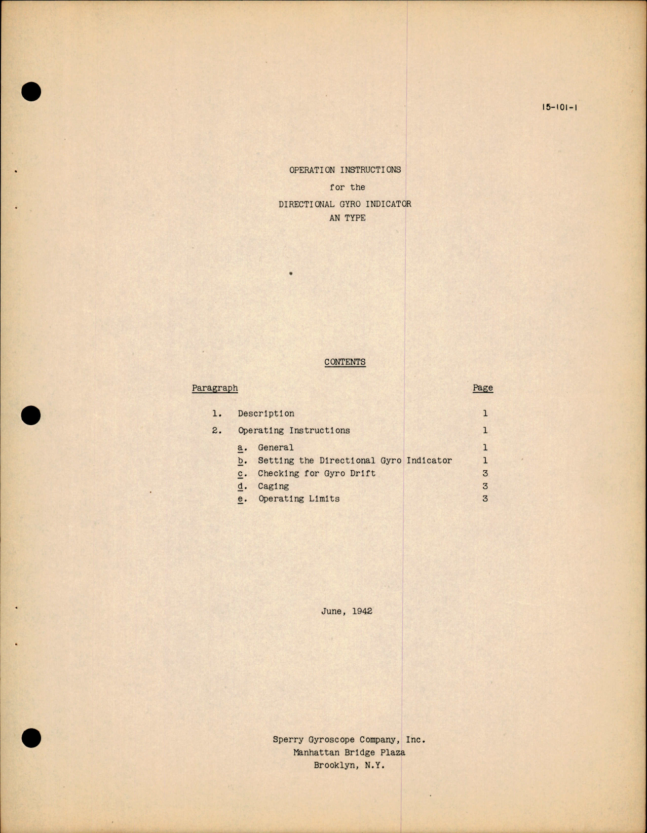 Sample page 1 from AirCorps Library document: Operation Instructions for Directional Gyro Indicator AN Type