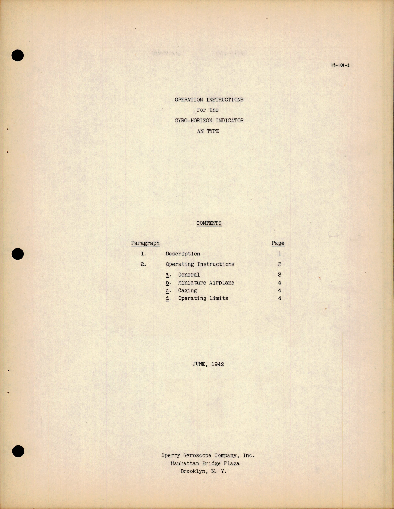 Sample page 1 from AirCorps Library document: Operation Instructions for Gyro-Horizon Indicator AN Type