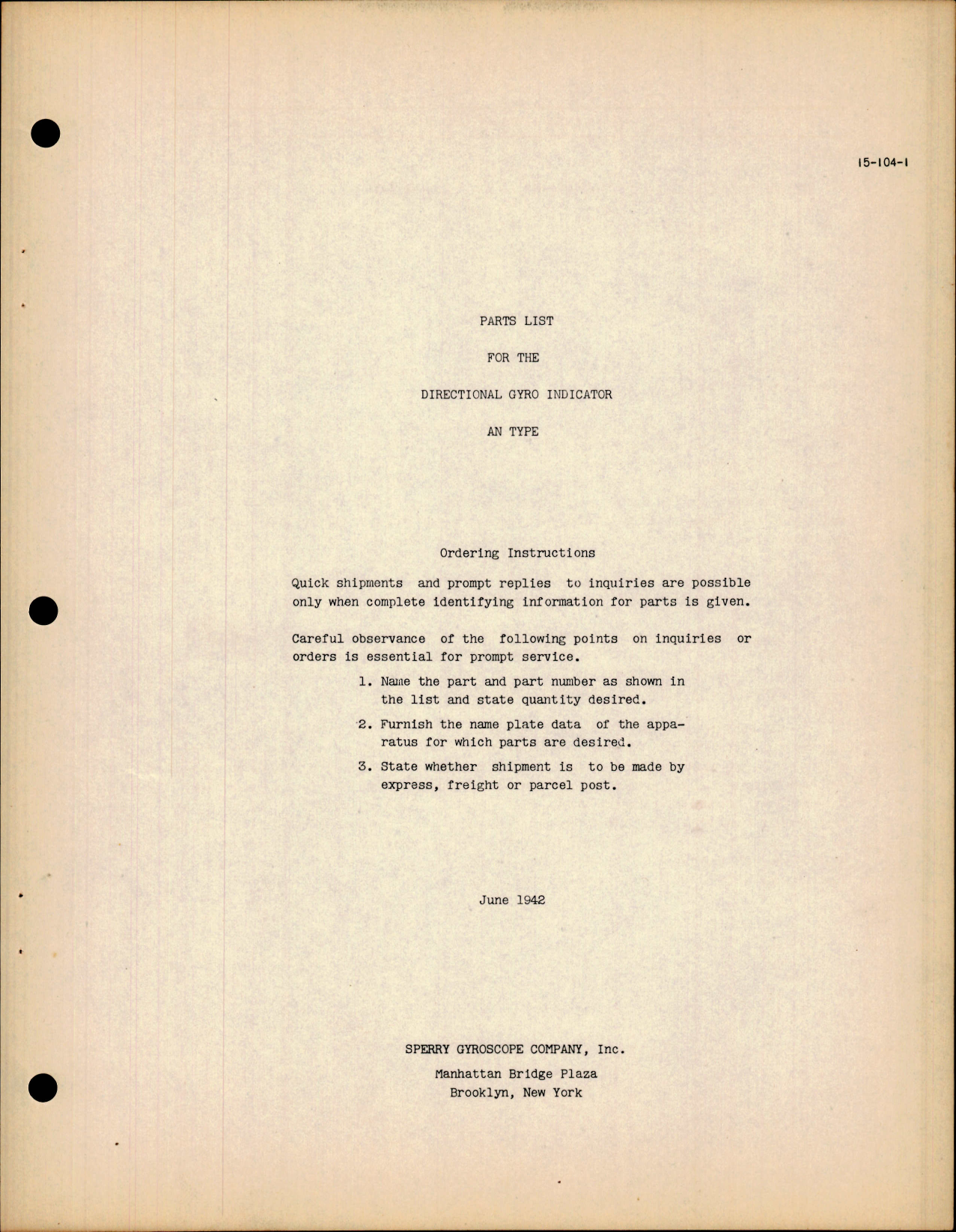 Sample page 1 from AirCorps Library document: Parts List for Directional Gyro Indicator AN Type