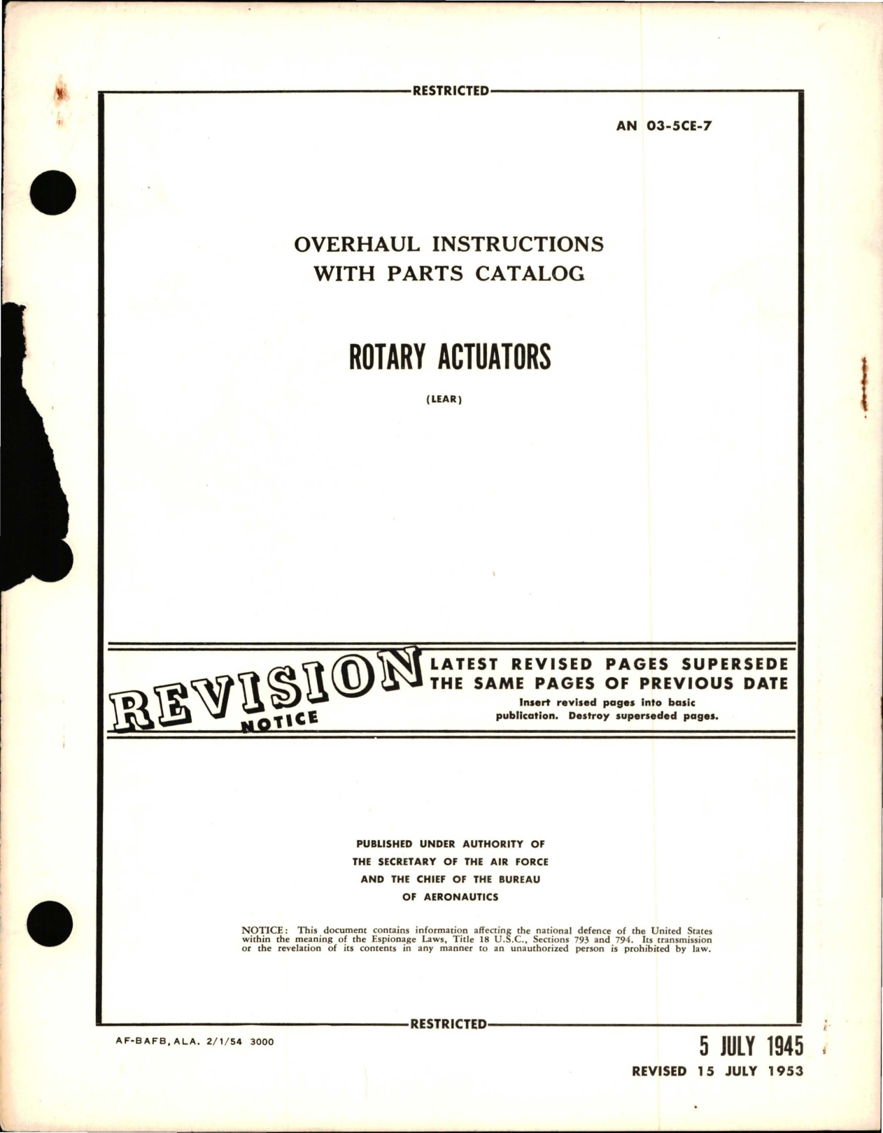 Sample page 1 from AirCorps Library document: Revision to Overhaul Instructions with Parts Catalog for Rotary Actuators