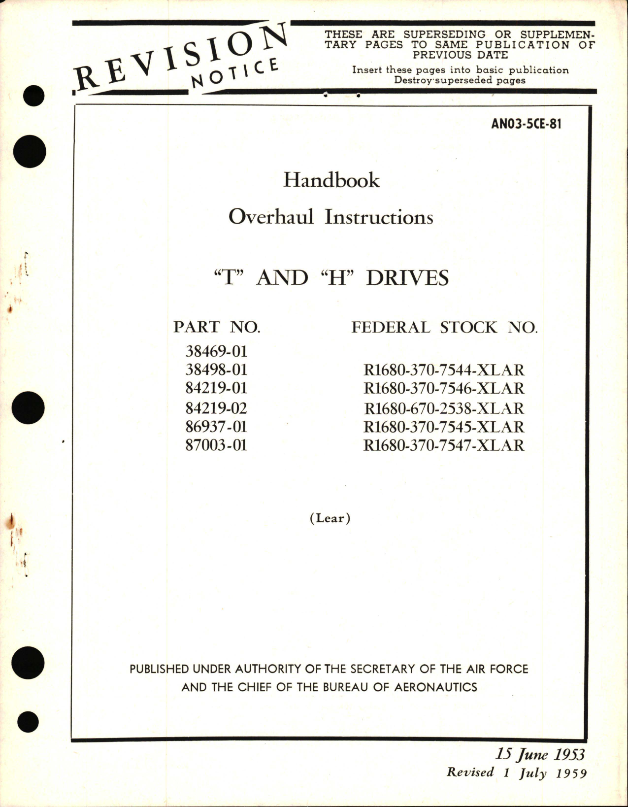 Sample page 1 from AirCorps Library document: Overhaul Instructions for T and H Drives
