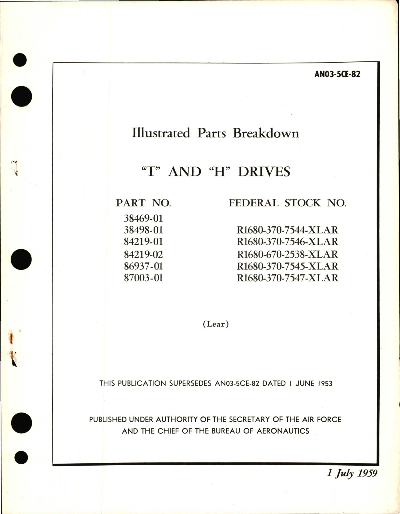 Sample page 1 from AirCorps Library document: Illustrated Parts Breakdown for T and H Drive