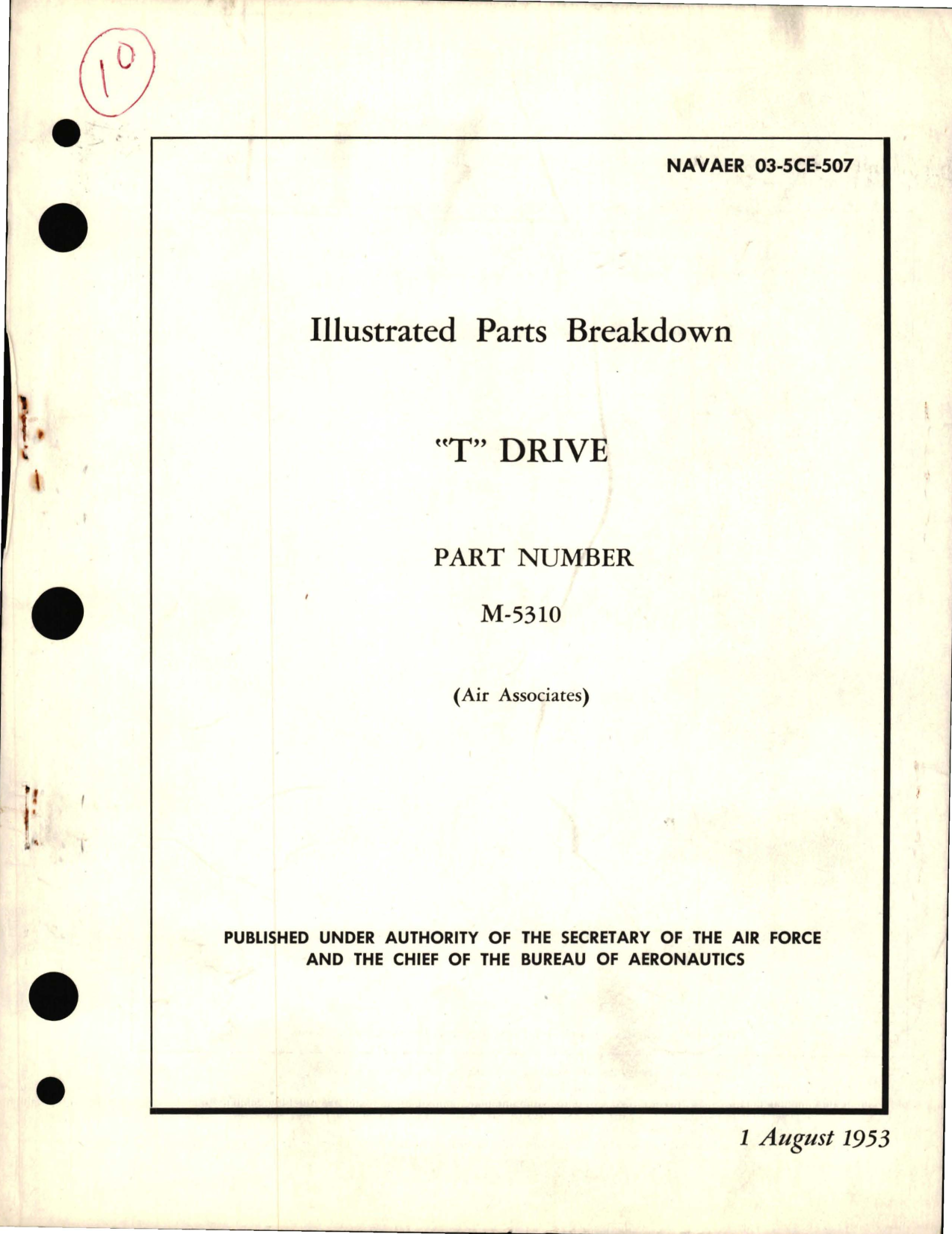 Sample page 1 from AirCorps Library document:  Illustrated Parts Breakdown for T Drive - Part M-5310 