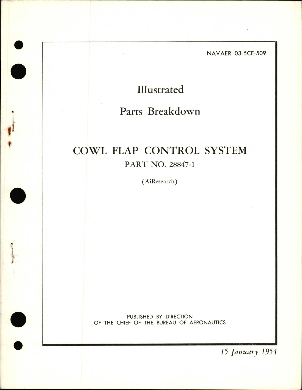 Sample page 1 from AirCorps Library document: Illustrated Parts Breakdown for Cowl Flap Control System - Part 28847-1