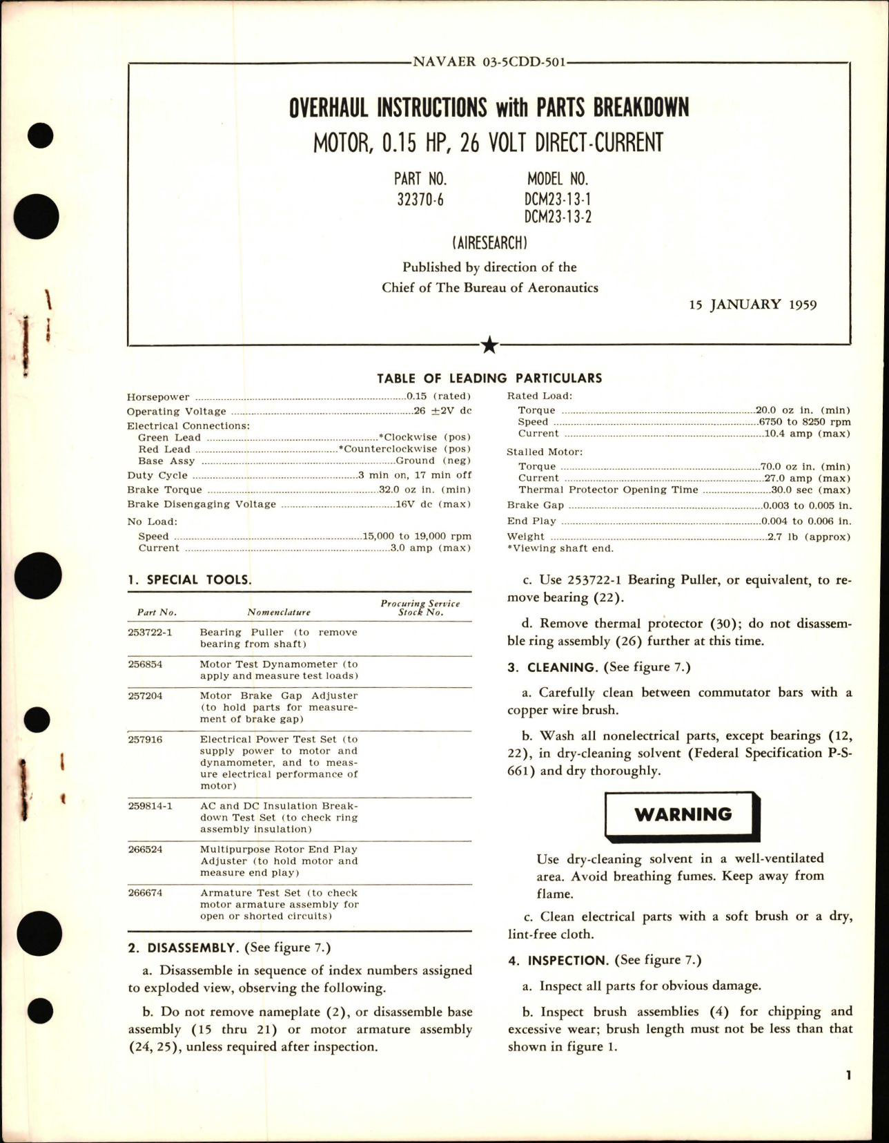 Sample page 1 from AirCorps Library document: Overhaul Instructions with Parts Breakdown for Motor, 0.15 HP, 26 Volt Direct Current - Part 32370-6