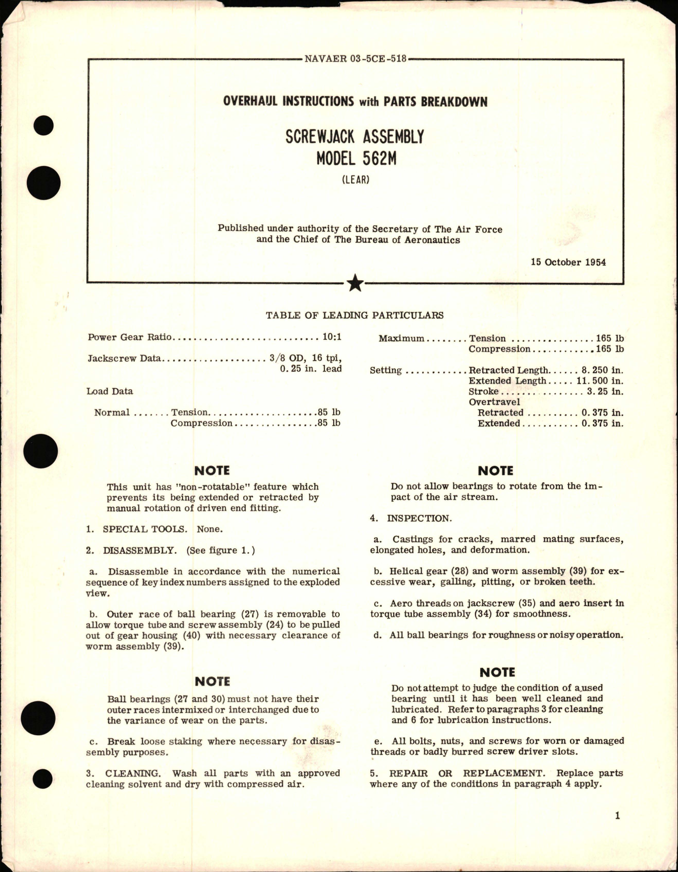 Sample page 1 from AirCorps Library document: Overhaul Instructions with Parts Breakdown for Screwjack Assembly - Model 562M 