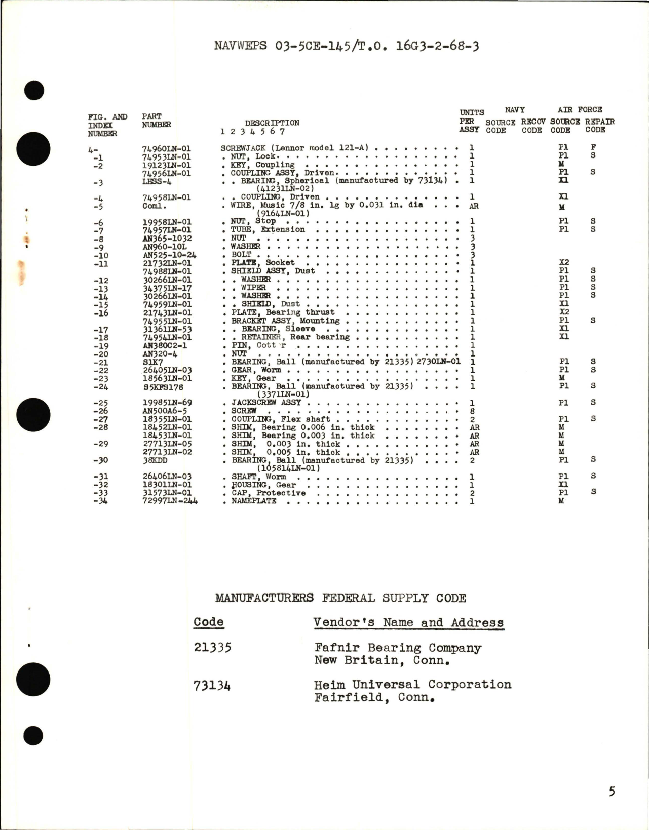 Sample page 5 from AirCorps Library document: Overhaul Instructions with Parts Breakdown for Screwjack 74960LN-01 